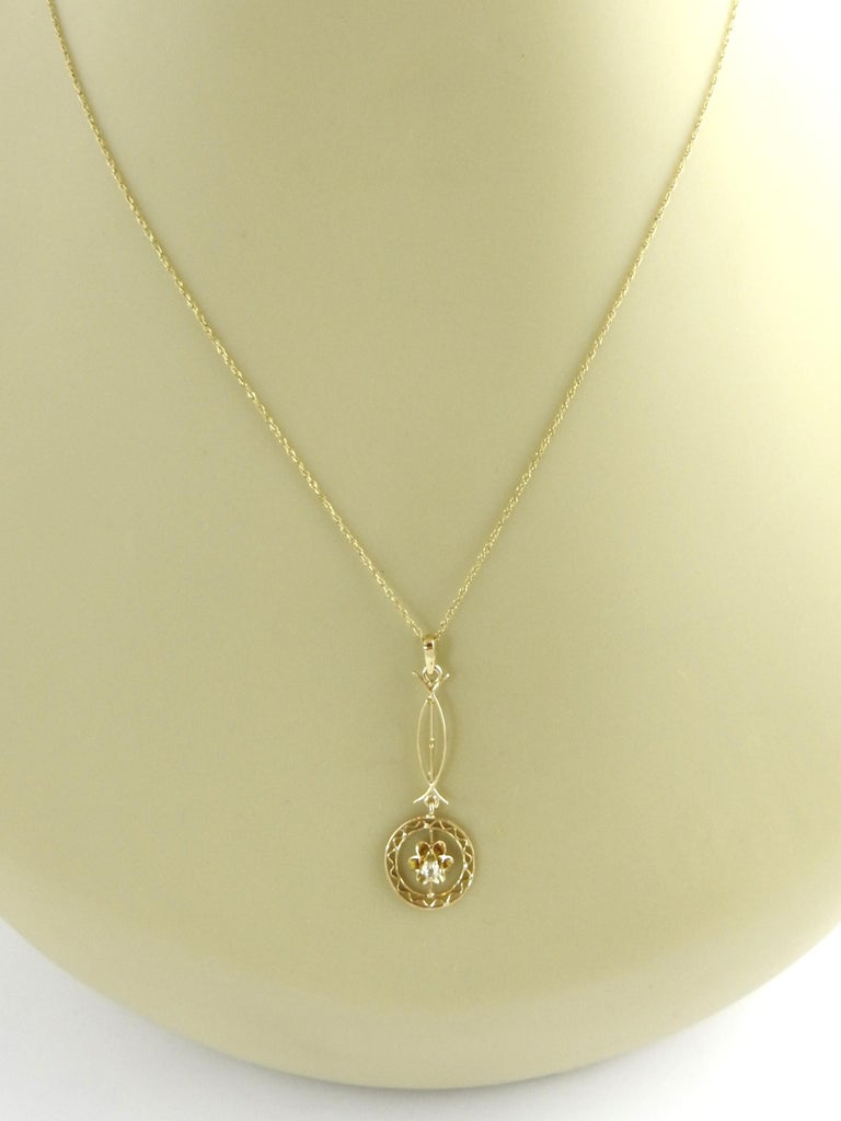 14 Karat Yellow Gold and Diamond Pendant For Sale at 1stDibs