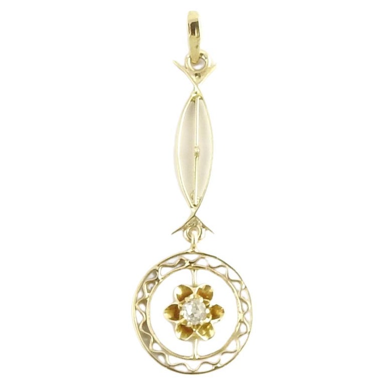 14 Karat Yellow Gold and Diamond Pendant For Sale at 1stDibs