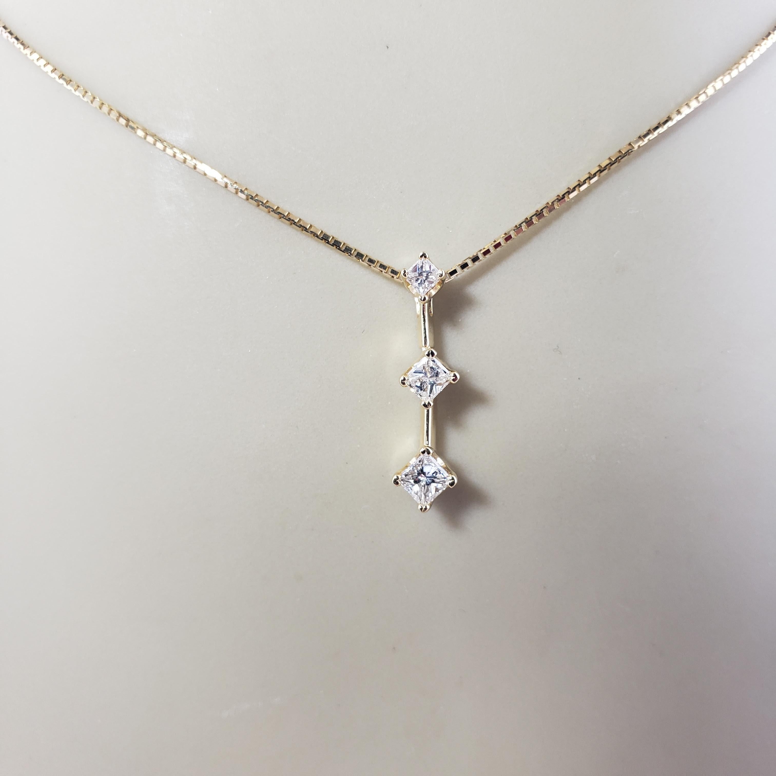 Princess Cut 14 Karat Yellow Gold and Diamond Pendant Necklace For Sale