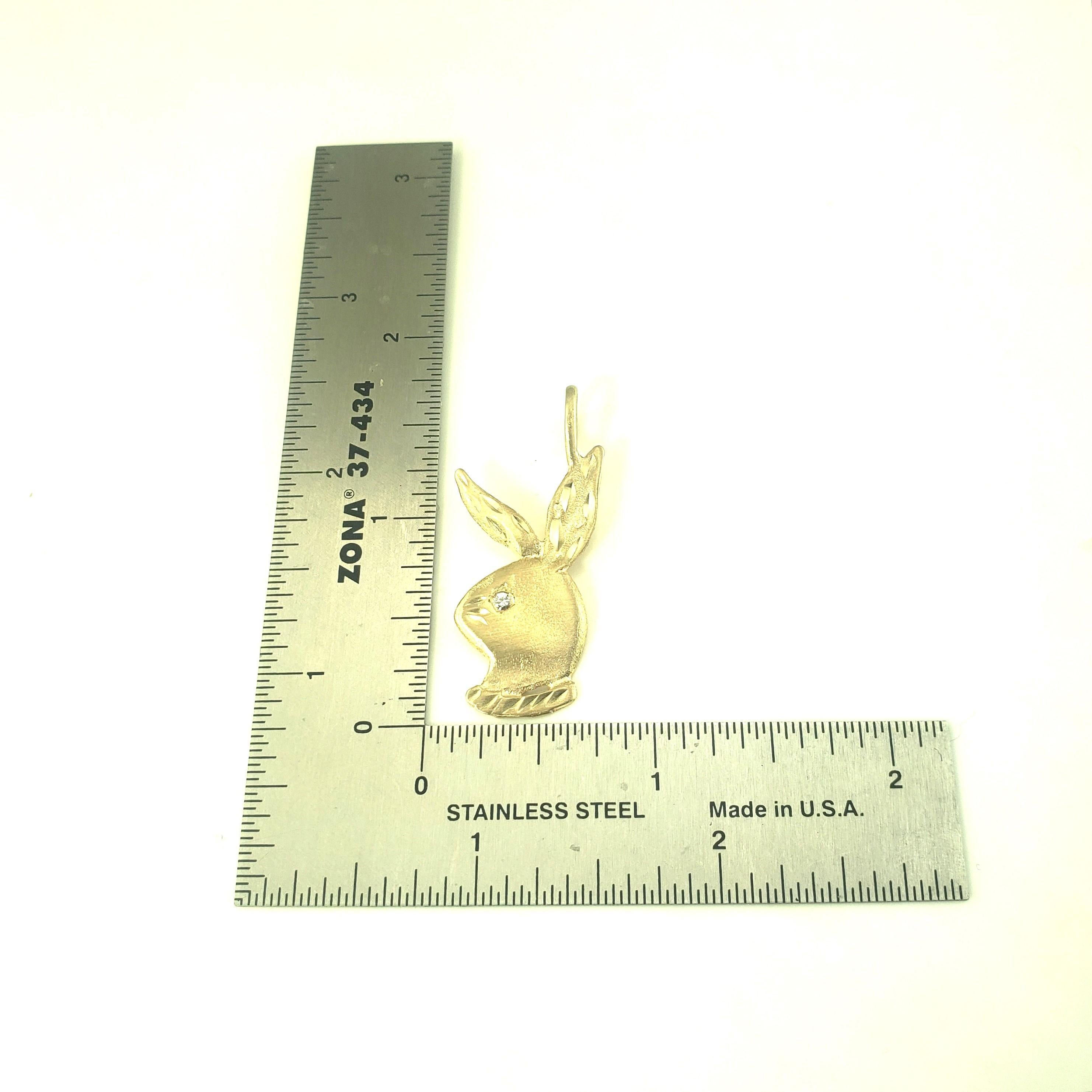 14 Karat Yellow Gold and Diamond Playboy Bunny Pendant #19689 2