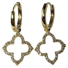 14 Karat Yellow Gold and Diamond Quatrefoil Hoop Earrings