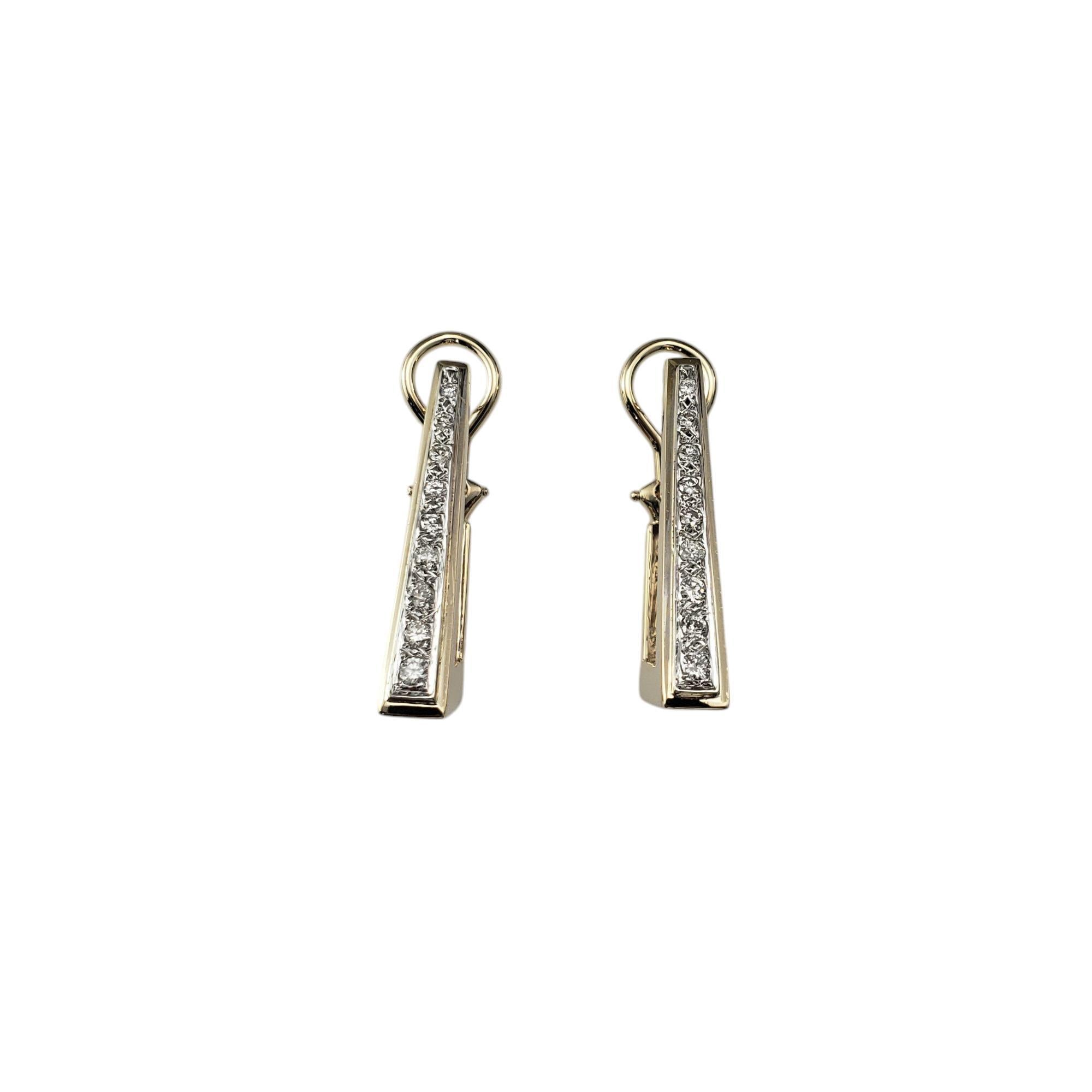 14 Karat Yellow Gold and Diamond Rectangular Hoop Earrings #21036