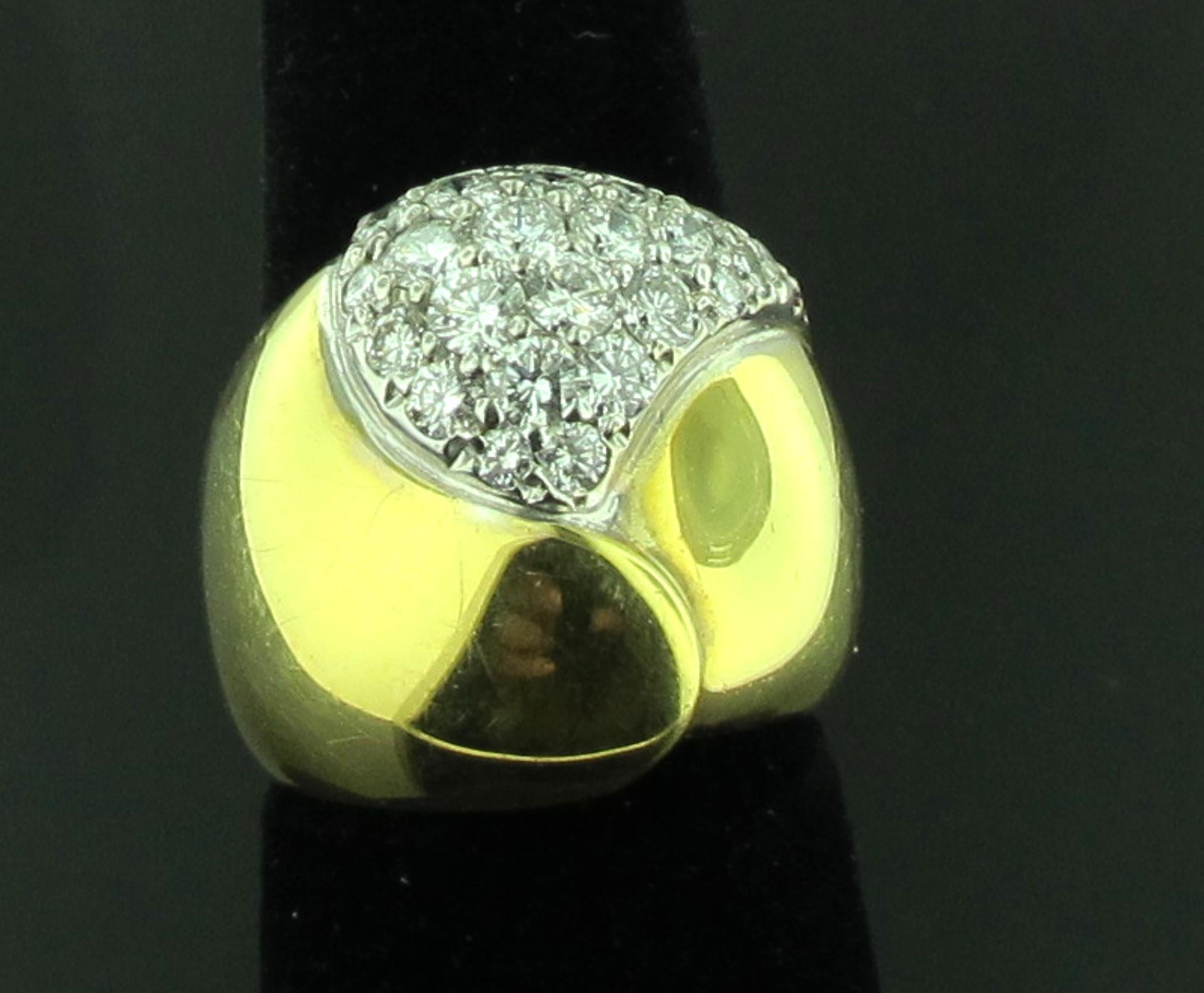 Set in 14 karat yellow gold, with a weight of 13 grams, are 24 round brilliant cut diamonds with a total diamond weight of approximately 2.00 carats.  G in Color, VS - SI in Clarity.  Ring size is 7.