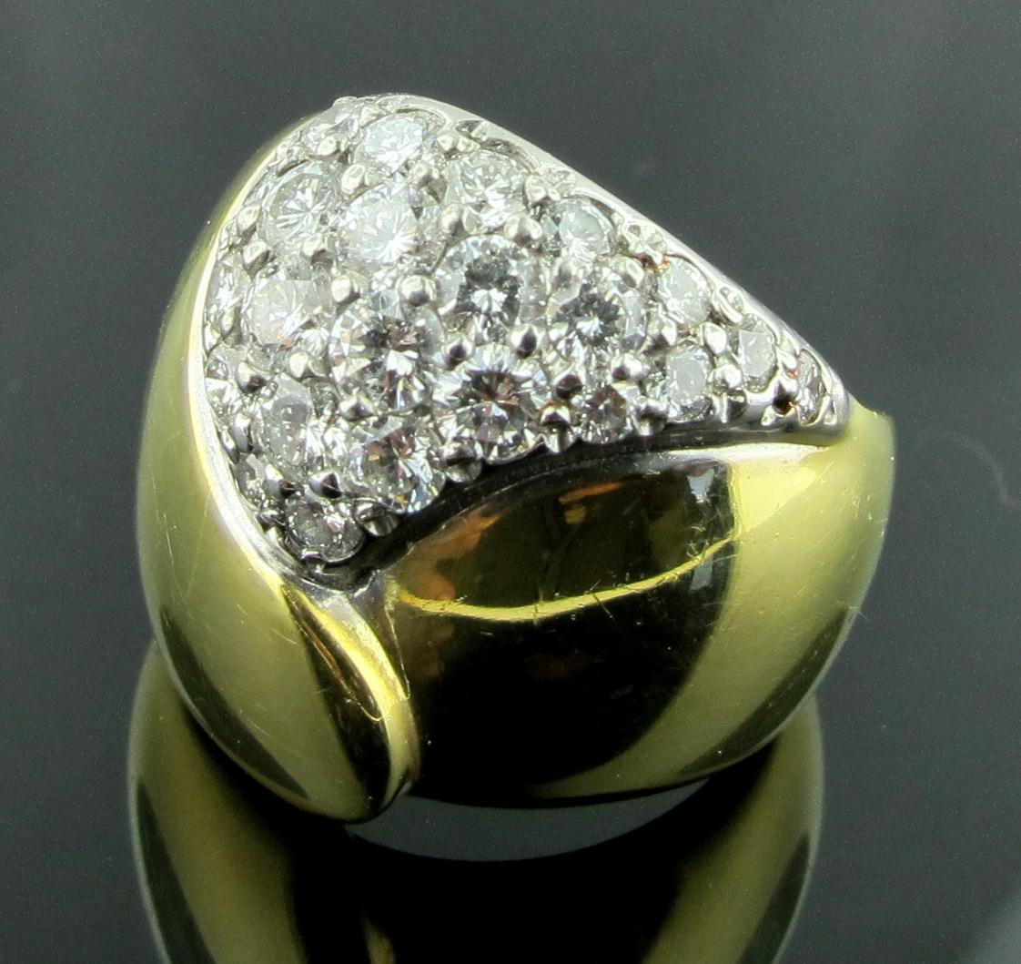Round Cut 14 Karat Yellow Gold and Diamond Heart Shaped Dome Ring