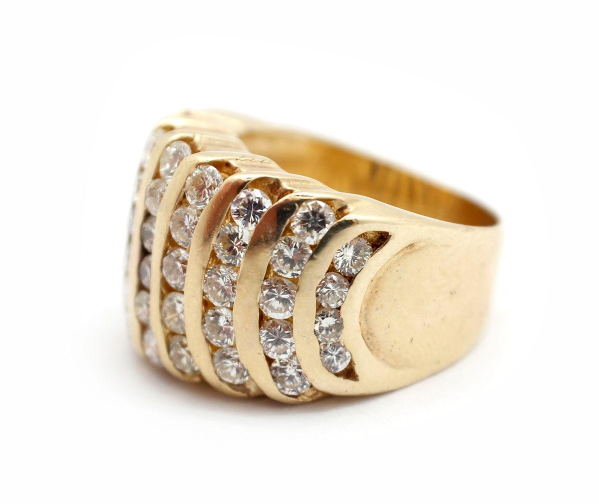 Round Cut 14 Karat Yellow Gold and Diamond Row Band with 2.00 Carat