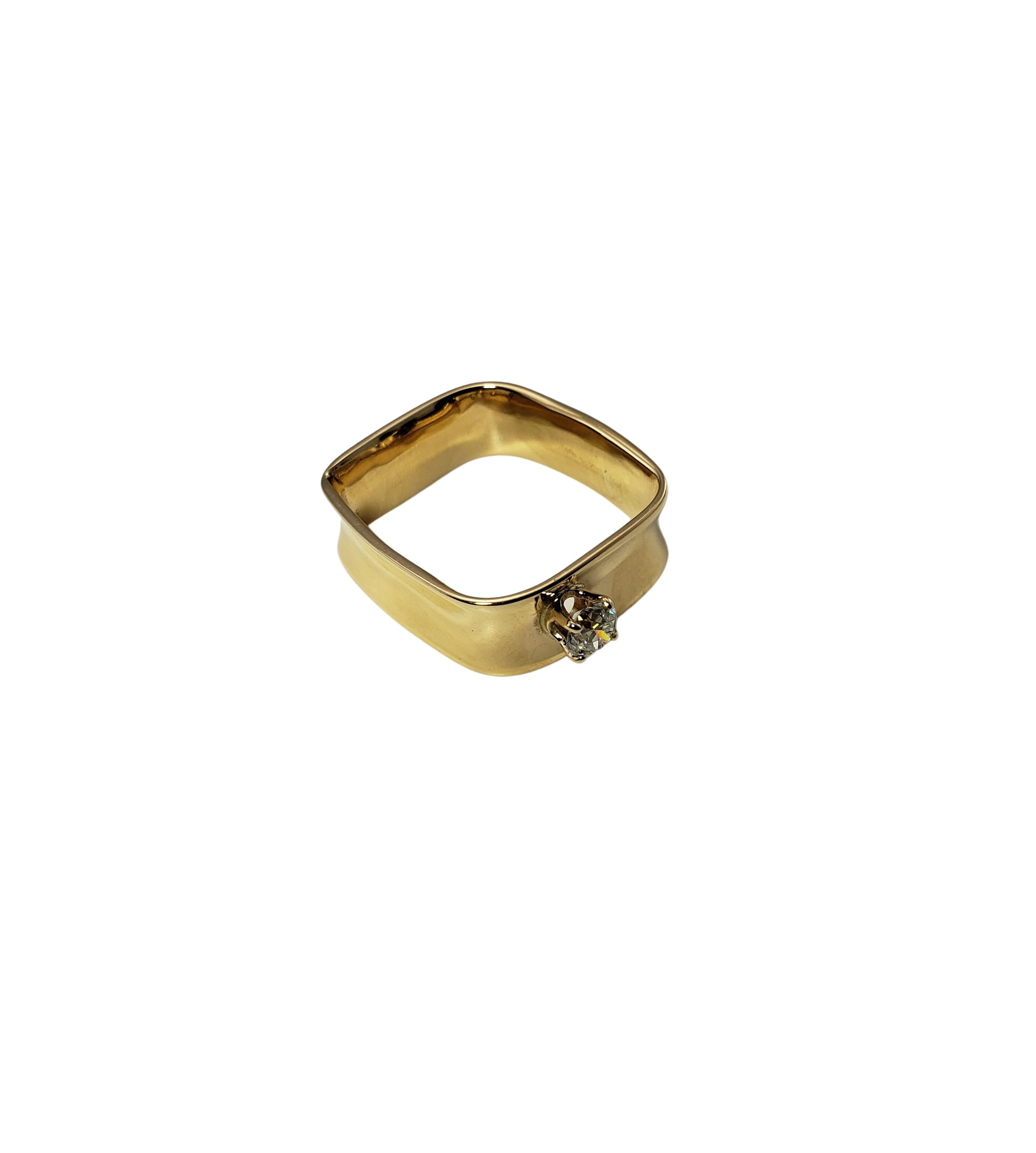 Women's 14 Karat Yellow Gold and Diamond Square Ring For Sale