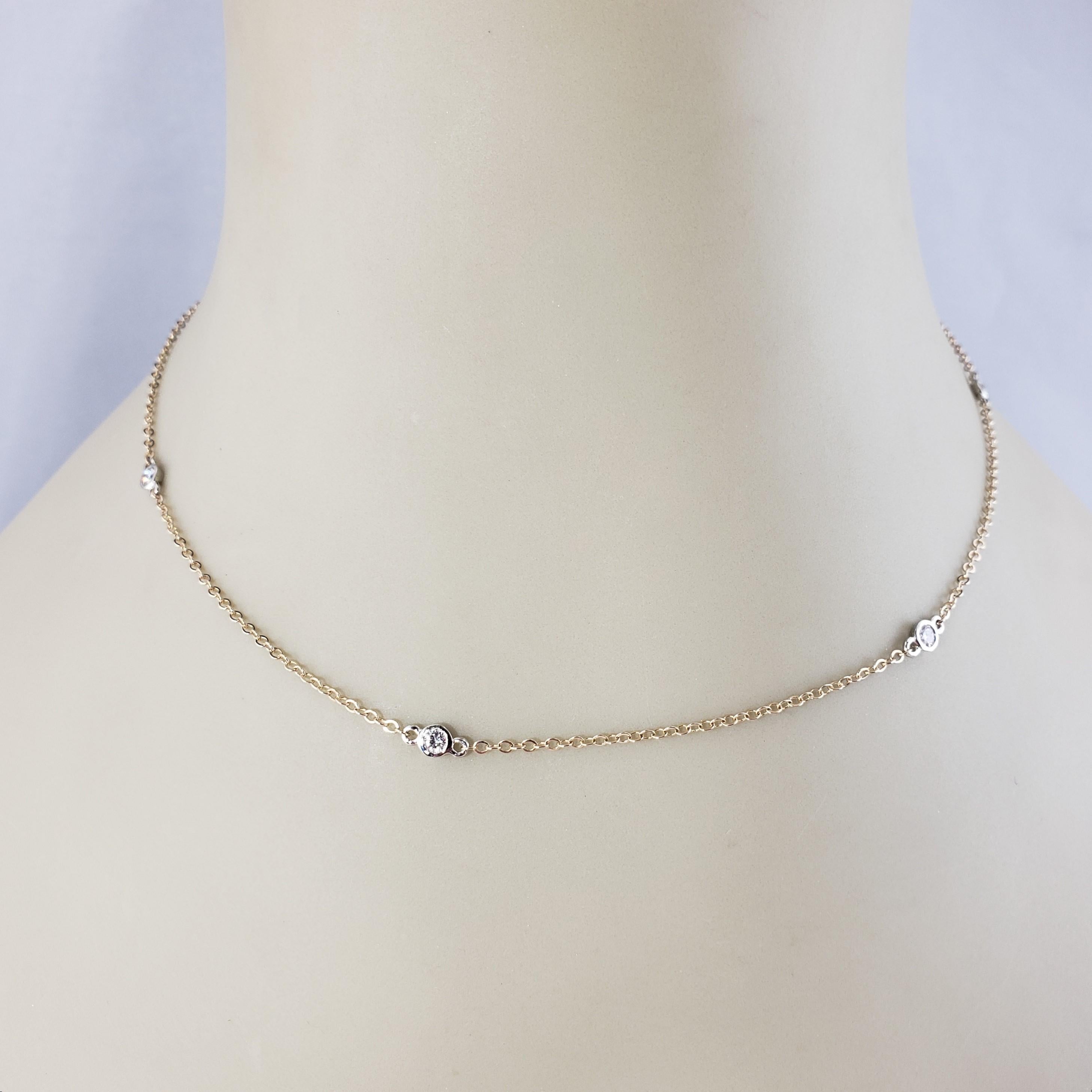 14 Karat Yellow Gold and Diamond Station Necklace #15356 For Sale 1