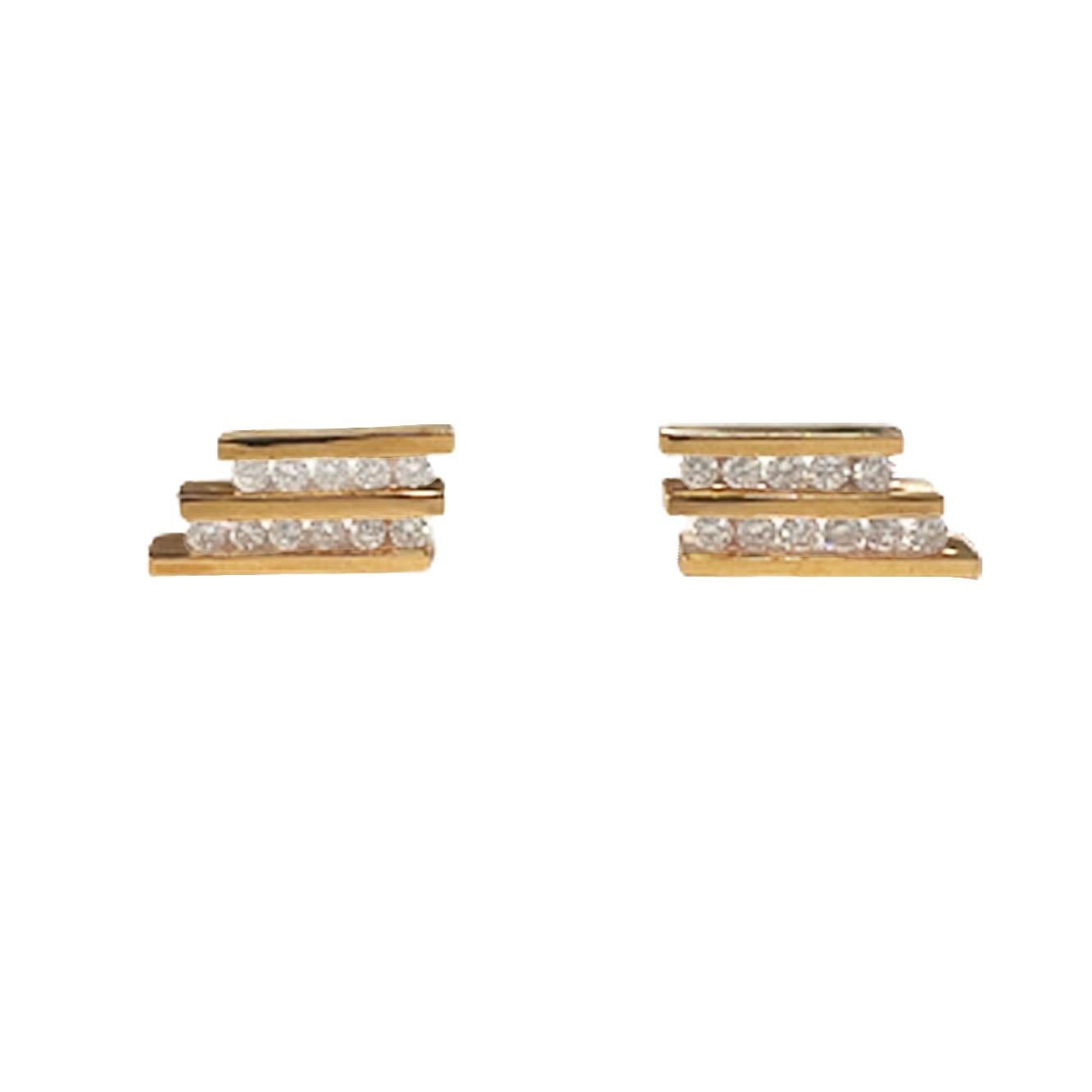 Modern 14 Karat Yellow Gold and Diamond Stud Earrings For Sale