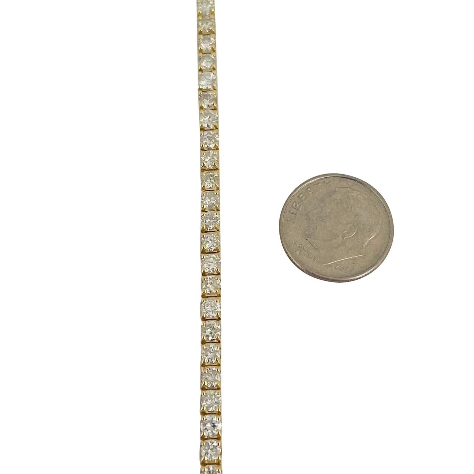 Women's 14 Karat Yellow Gold and Diamond Tennis Bracelet For Sale