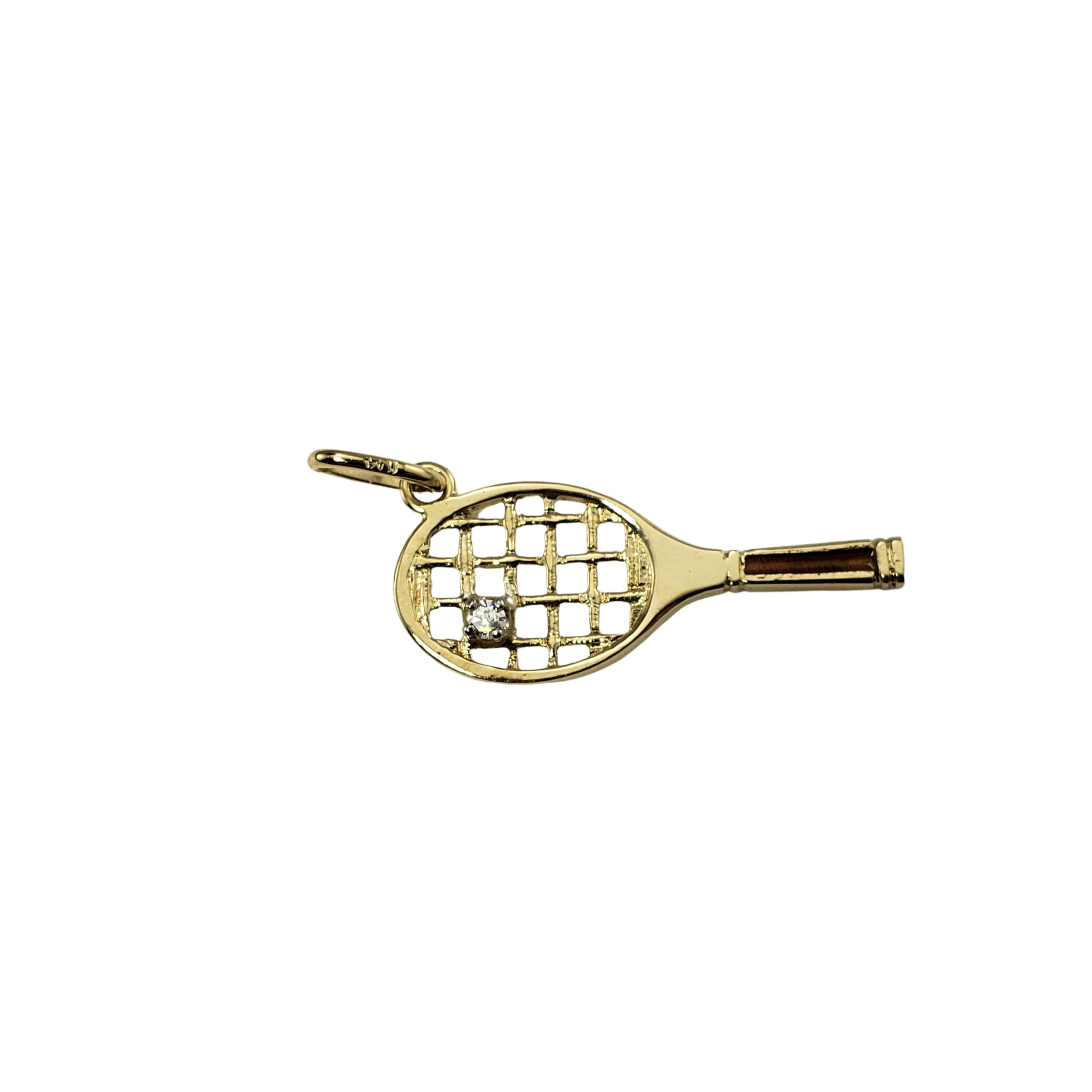 Single Cut 14 Karat Yellow Gold and Diamond Tennis Racket Charm