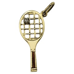 14 Karat Yellow Gold and Diamond Tennis Racket Charm