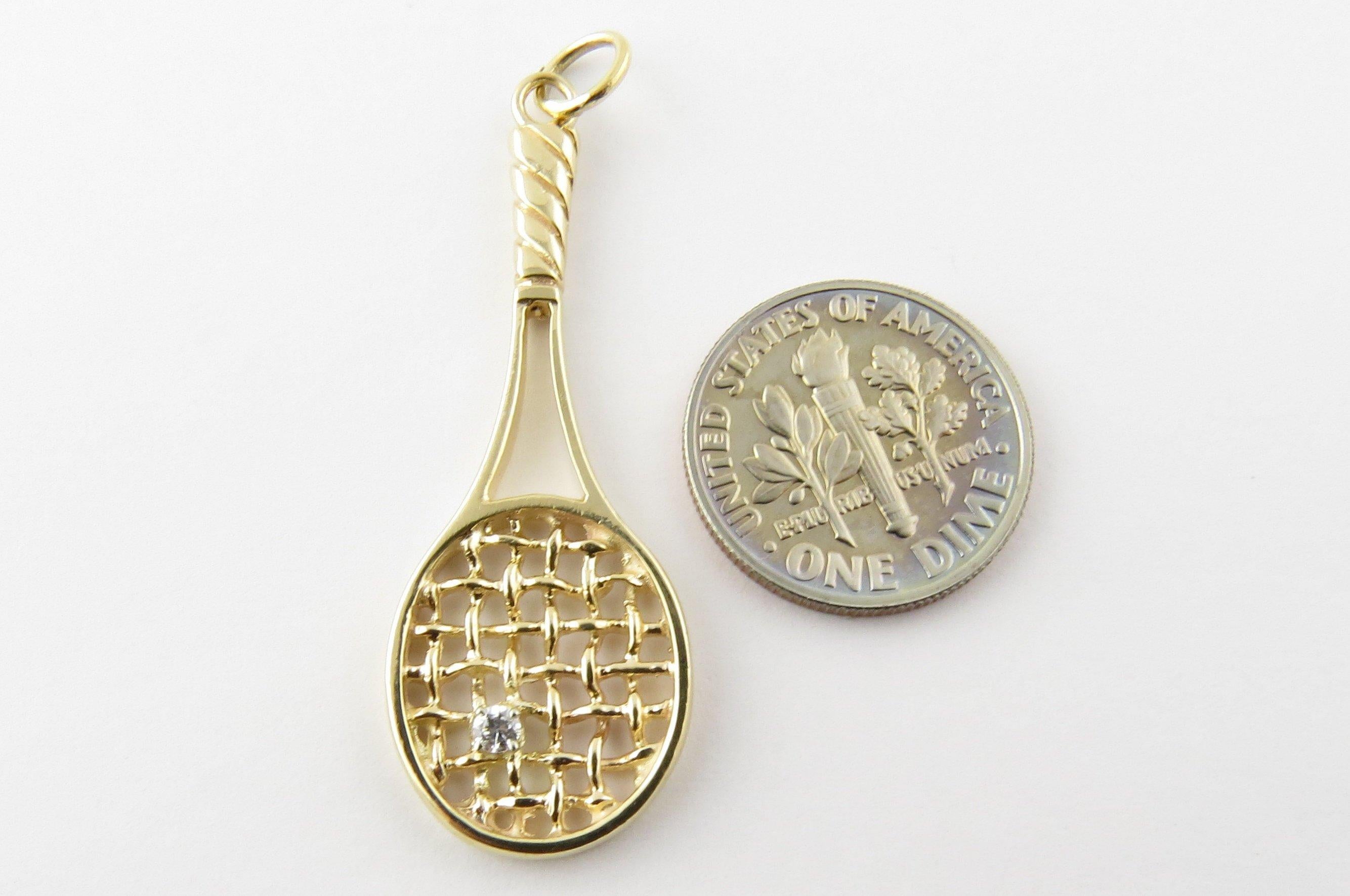 14 Karat Yellow Gold and Diamond Tennis Racket Pendant 2