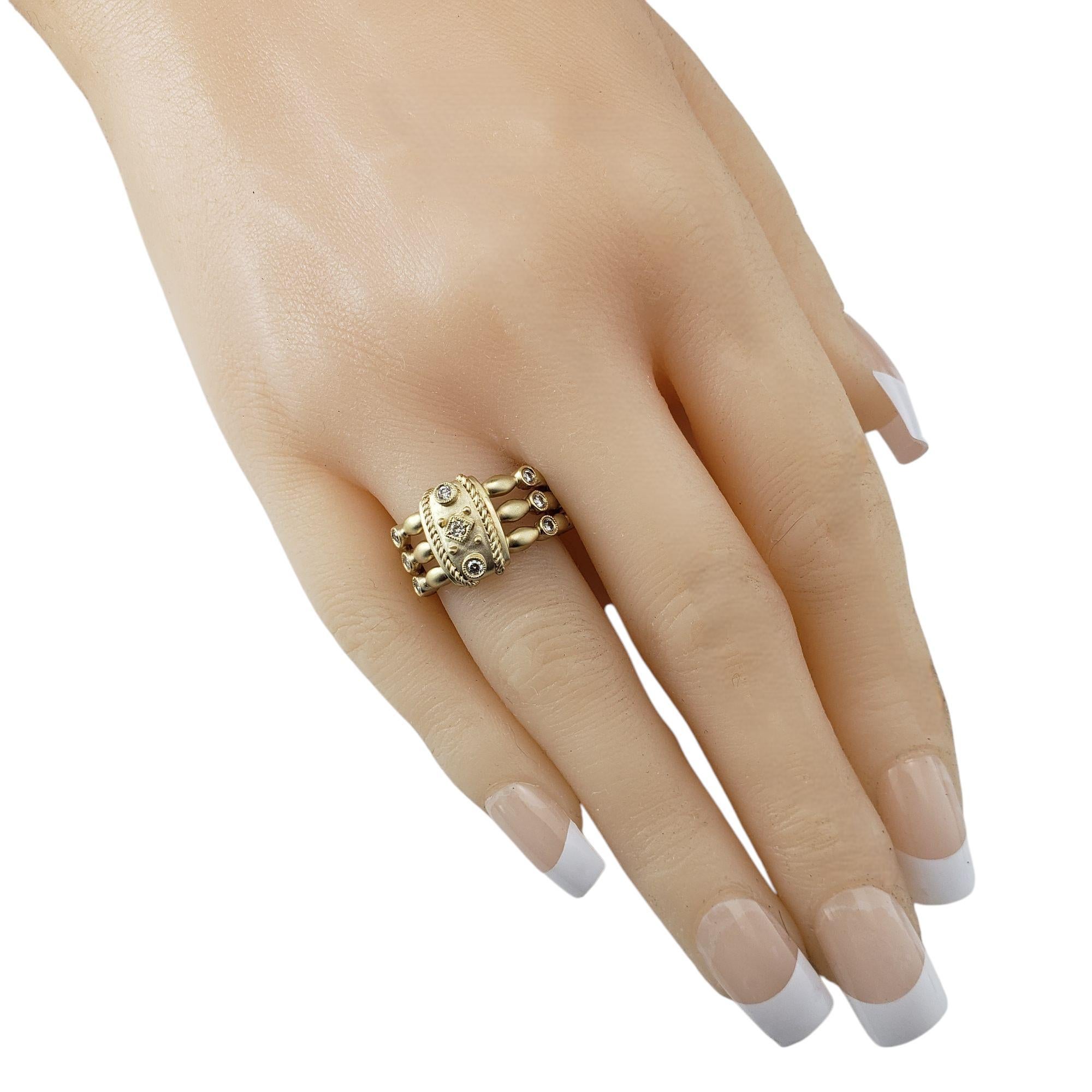 14 Karat Yellow Gold and Diamond Triple Band Ring Size 6.75 #21382 For Sale 3