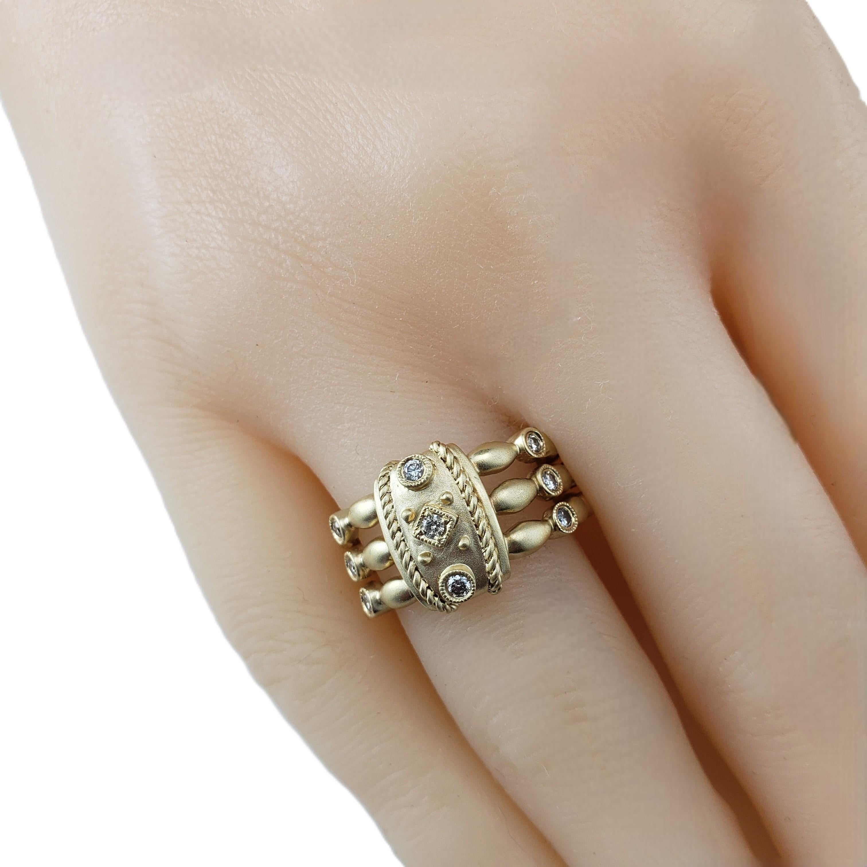 14 Karat Yellow Gold and Diamond Triple Band Ring Size 6.75 #21382 For Sale 4