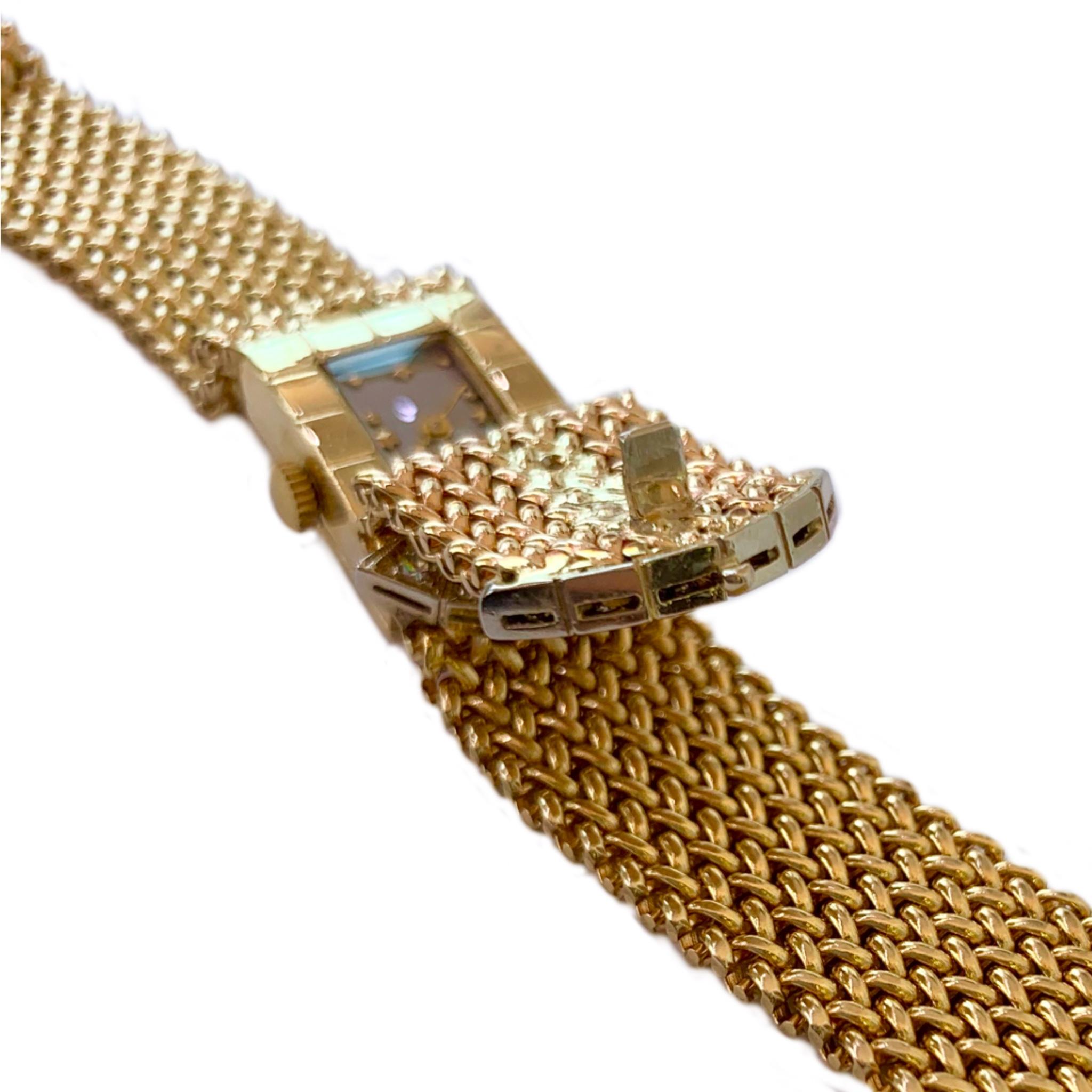 Hamilton 14 Karat Yellow Gold and Diamond Vintage Bracelet Watch In Good Condition For Sale In Los Angeles, CA