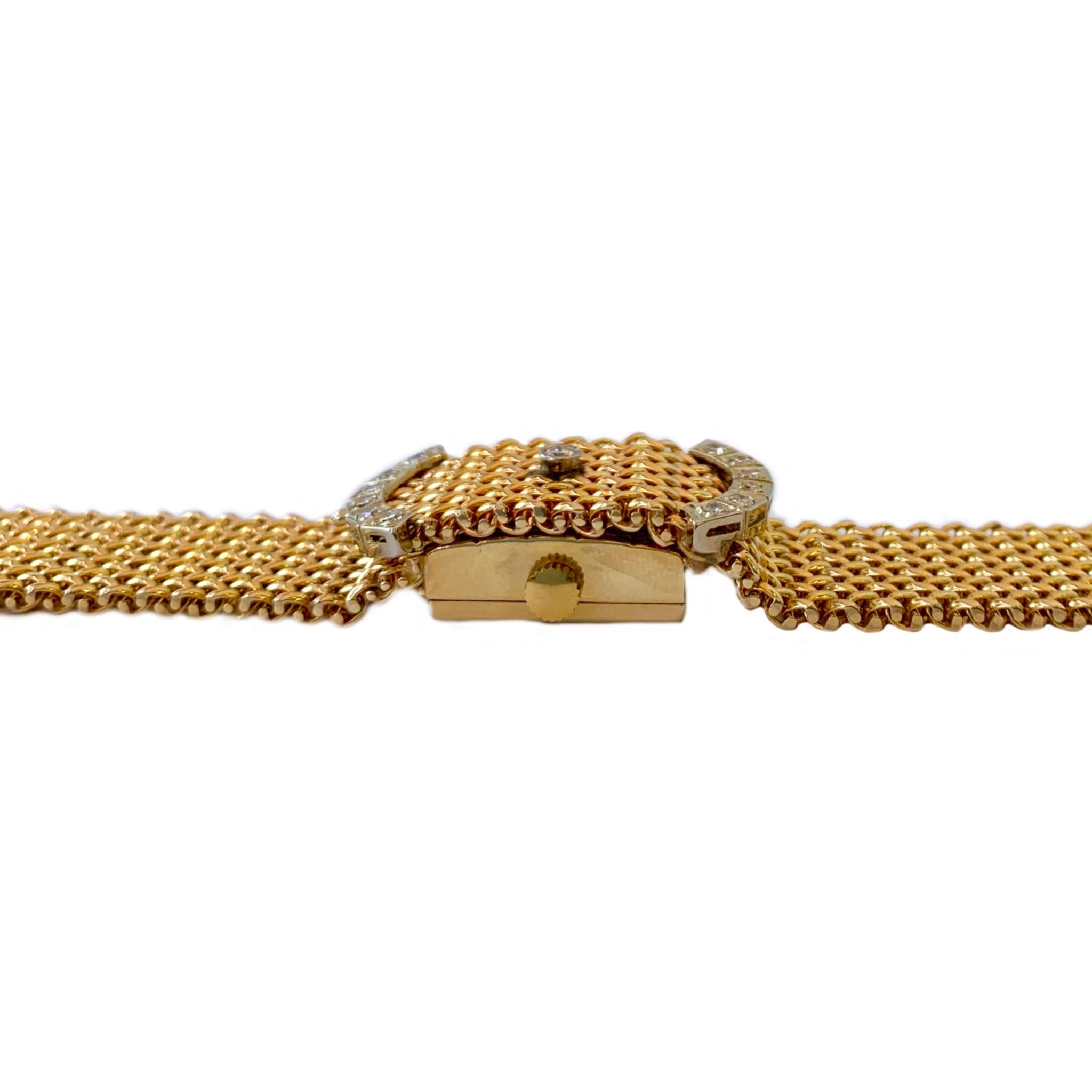 Women's Hamilton 14 Karat Yellow Gold and Diamond Vintage Bracelet Watch For Sale