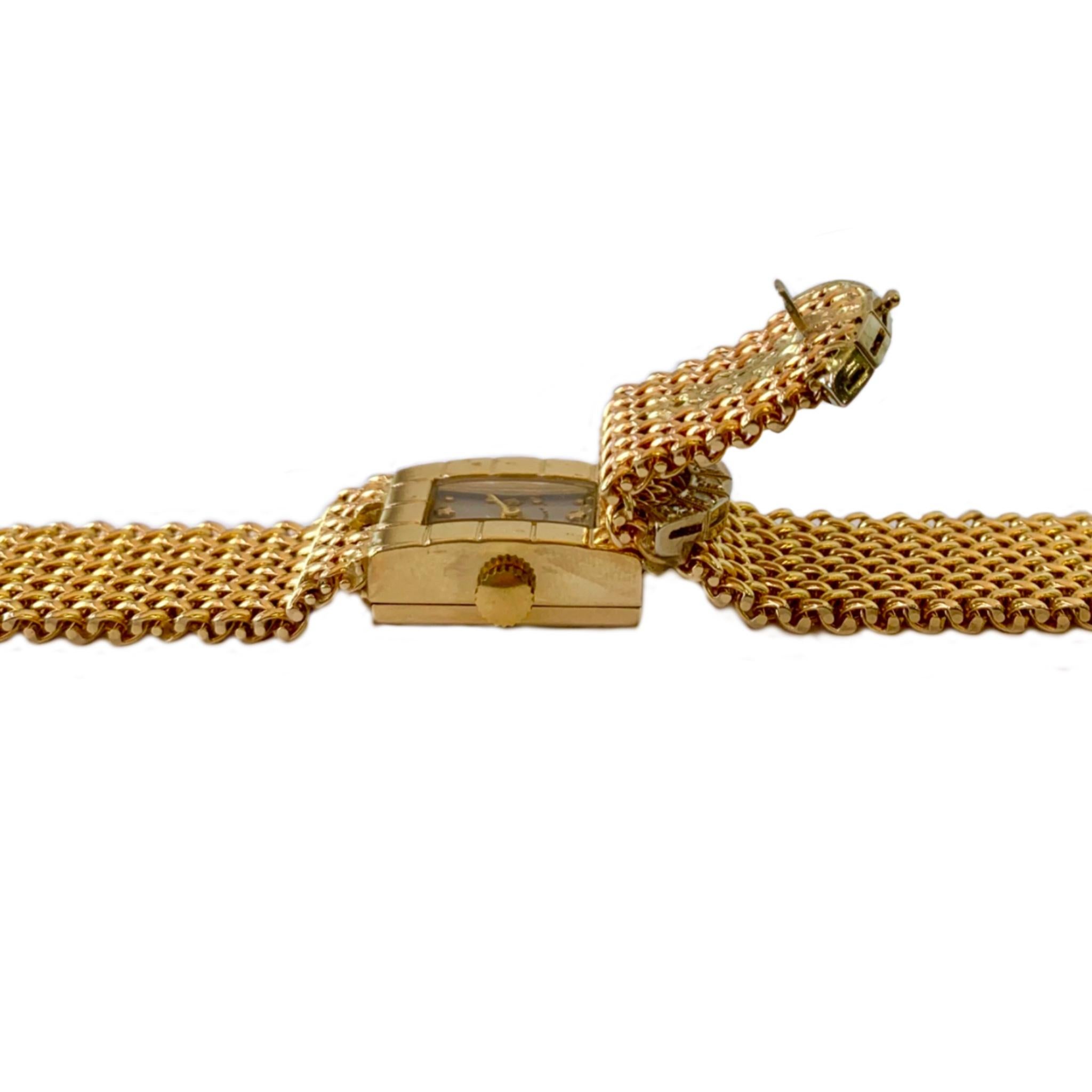 Hamilton 14 Karat Yellow Gold and Diamond Vintage Bracelet Watch For Sale 1