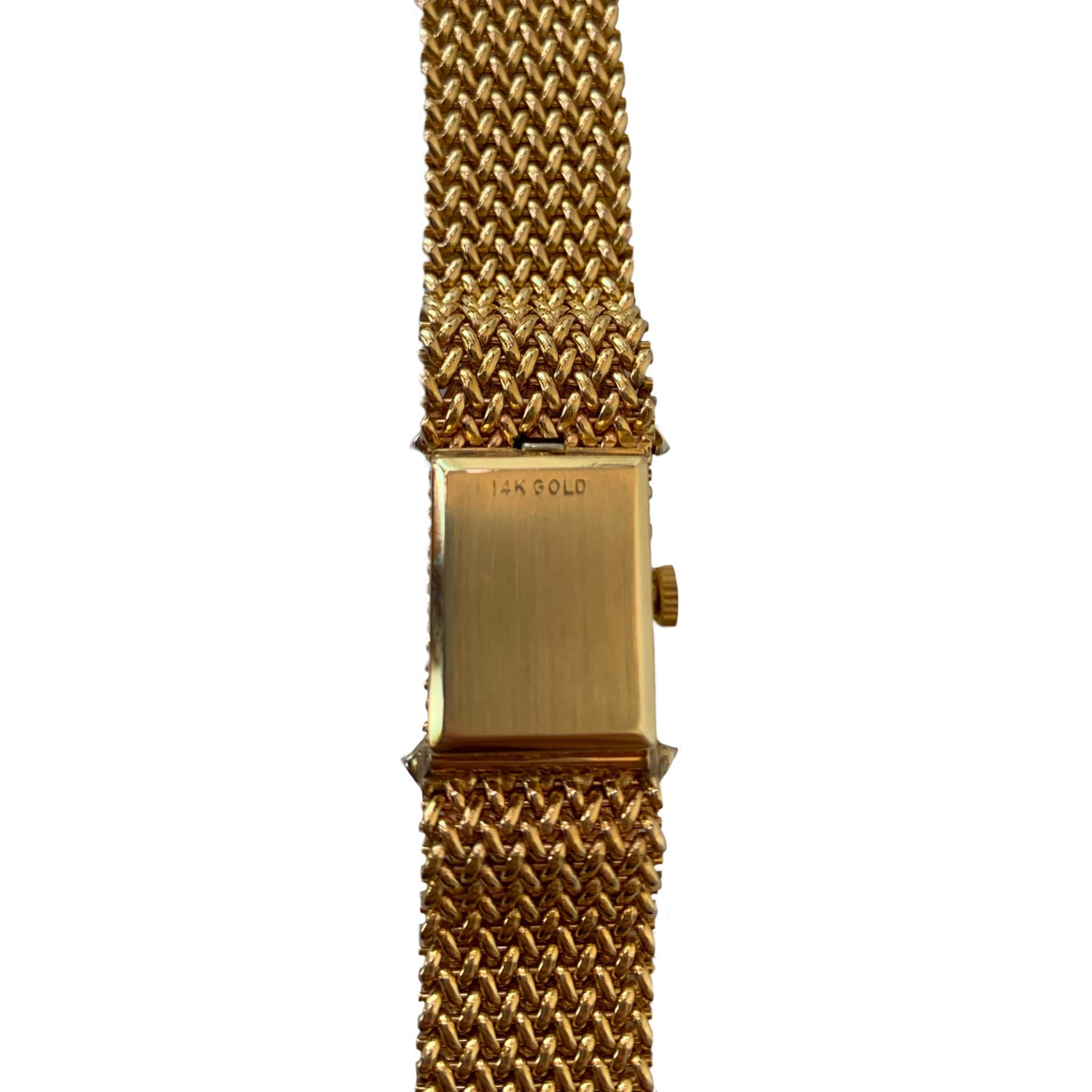 Hamilton 14 Karat Yellow Gold and Diamond Vintage Bracelet Watch For Sale 3