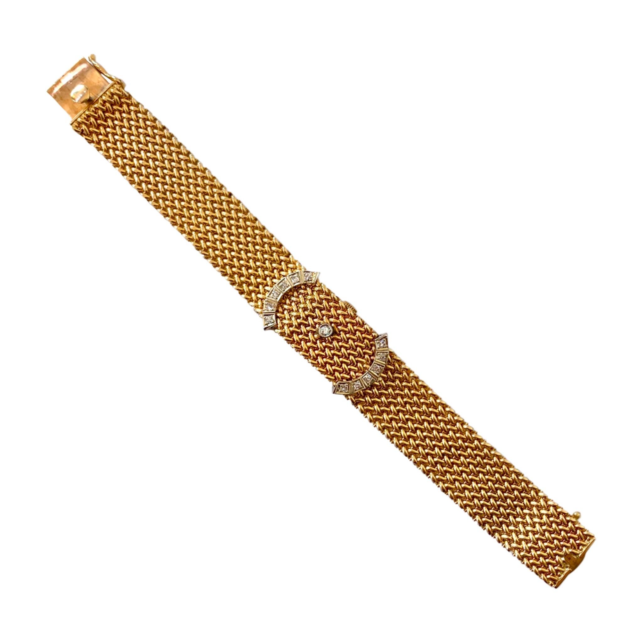 Hamilton 14 Karat Yellow Gold and Diamond Vintage Bracelet Watch For Sale