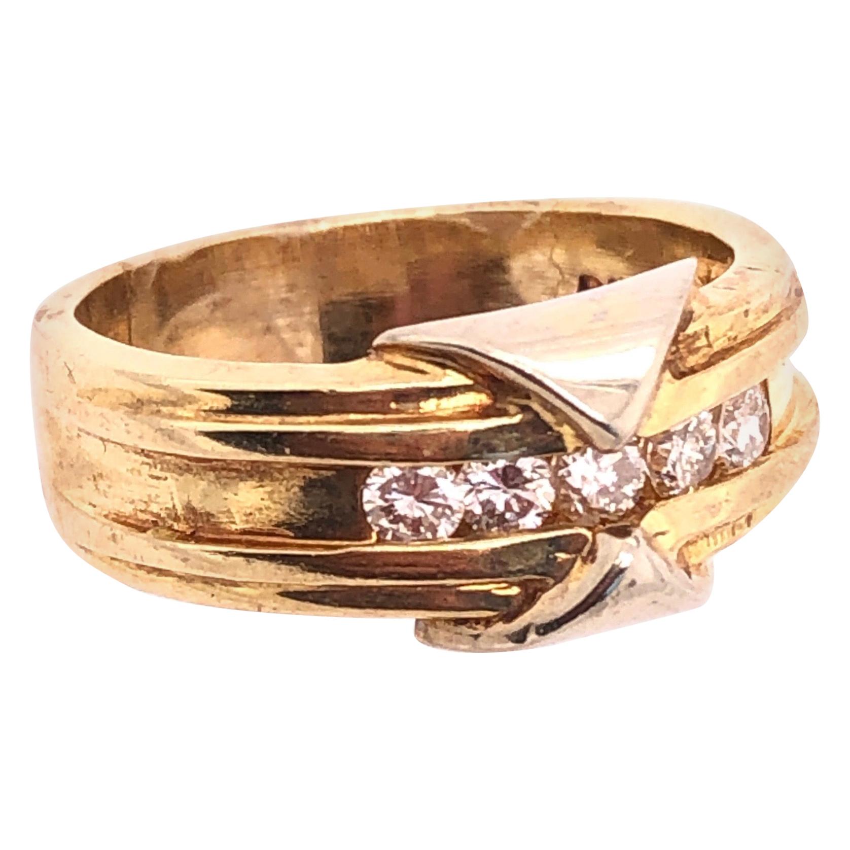 14 Karat Yellow Gold and Diamond Wedding Band Bridal Ring Contemporary