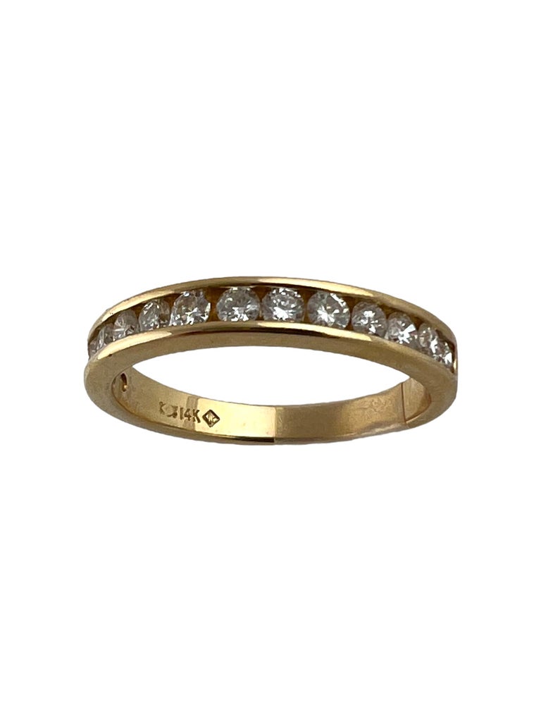 14 Karat Yellow Gold and Diamond Wedding Band Ring For Sale at 1stDibs