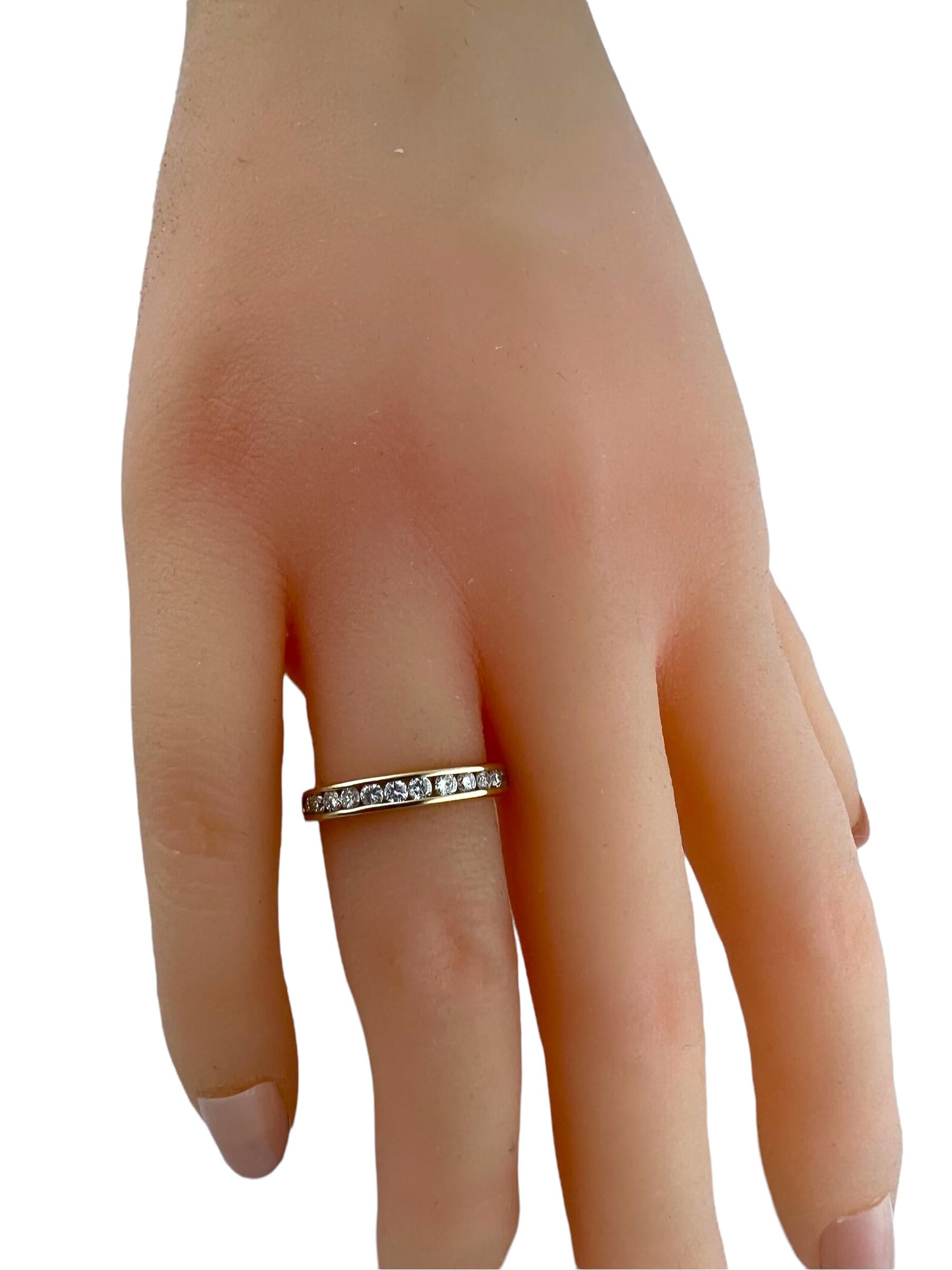 Women's 14 Karat Yellow Gold and Diamond Wedding Band Ring For Sale
