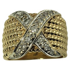 14 Karat Yellow Gold and Diamond "X" Ring