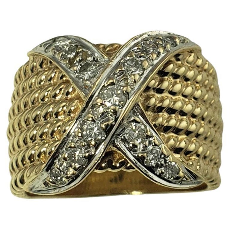 14 Karat Yellow Gold and Diamond "X" Ring For Sale at 1stDibs