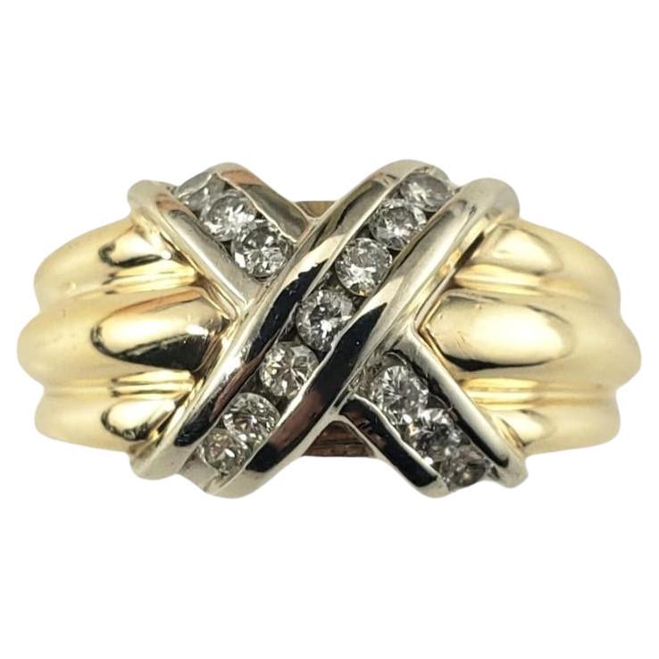 14 Karat Yellow Gold and Diamond X Ring Size 7 #16862