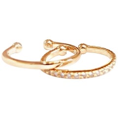 14 Karat Yellow Gold and Diamonds Faux Cartilage Hoop Earring Set