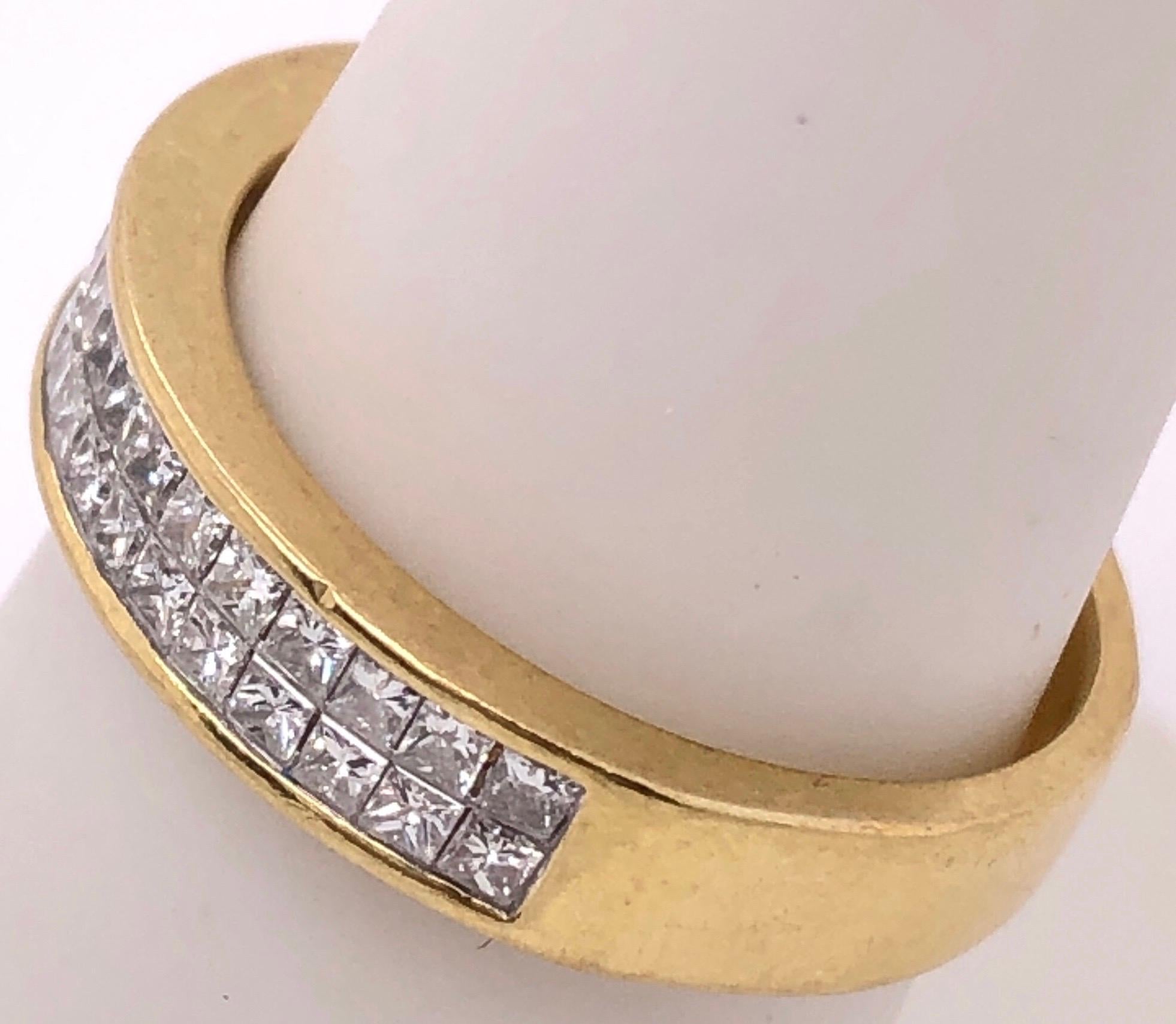Modern 14 Karat Yellow Gold and Double Row Cushion Cut Diamond Wedding Band Ring For Sale