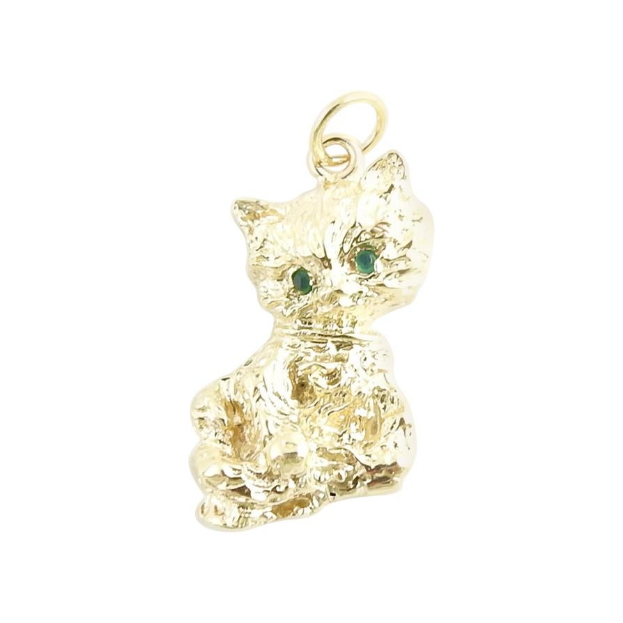 14 Karat Yellow Gold and Emerald Cat Charm / Pendant
