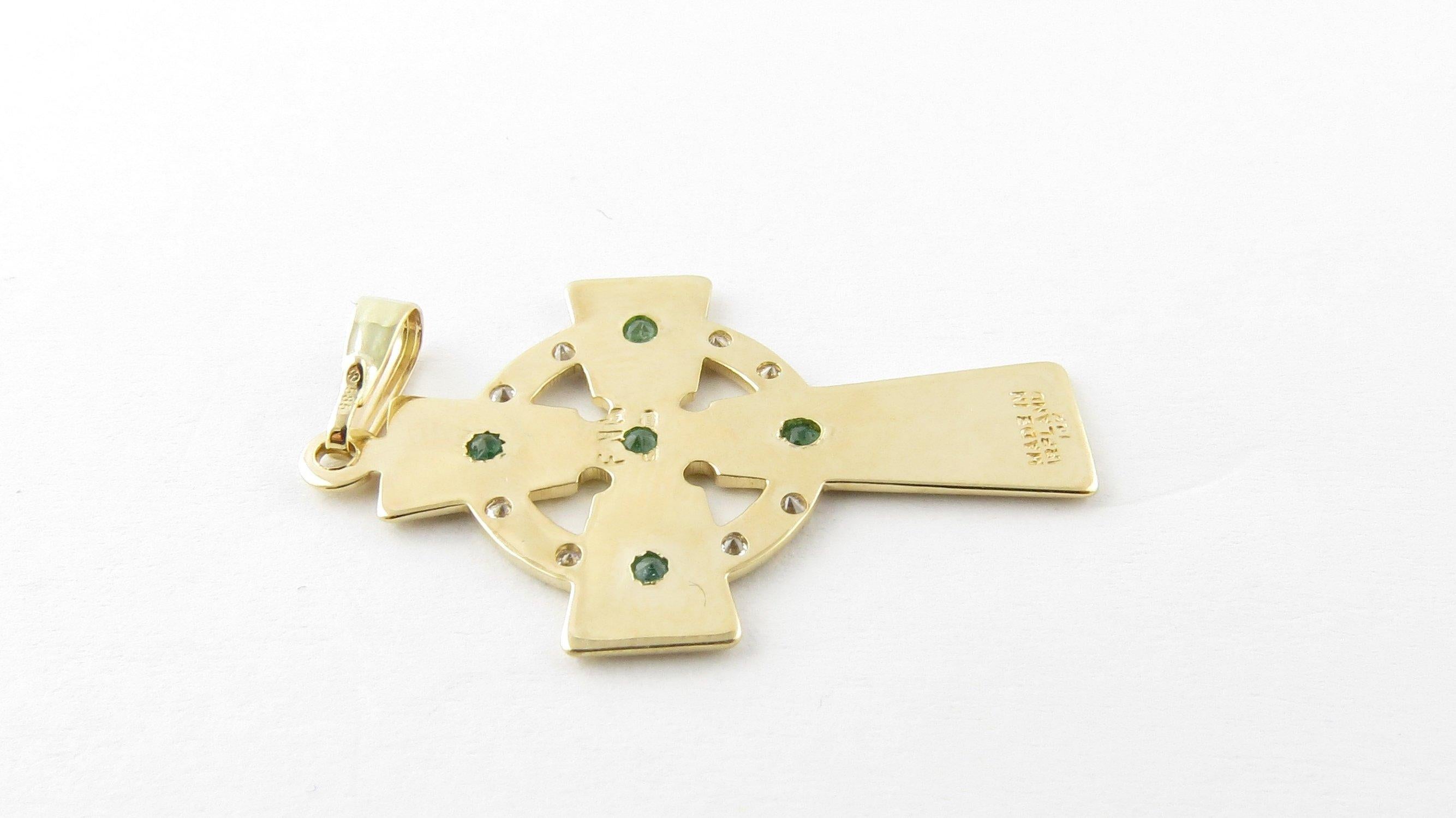 Women's 14 Karat Yellow Gold and Emerald Celtic Cross Pendant