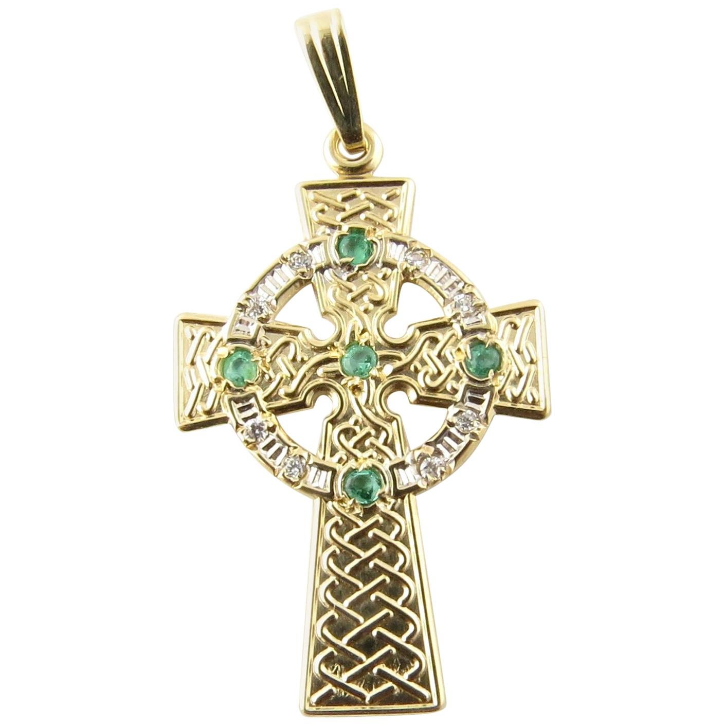 14 Karat Yellow Gold and Emerald Celtic Cross Pendant