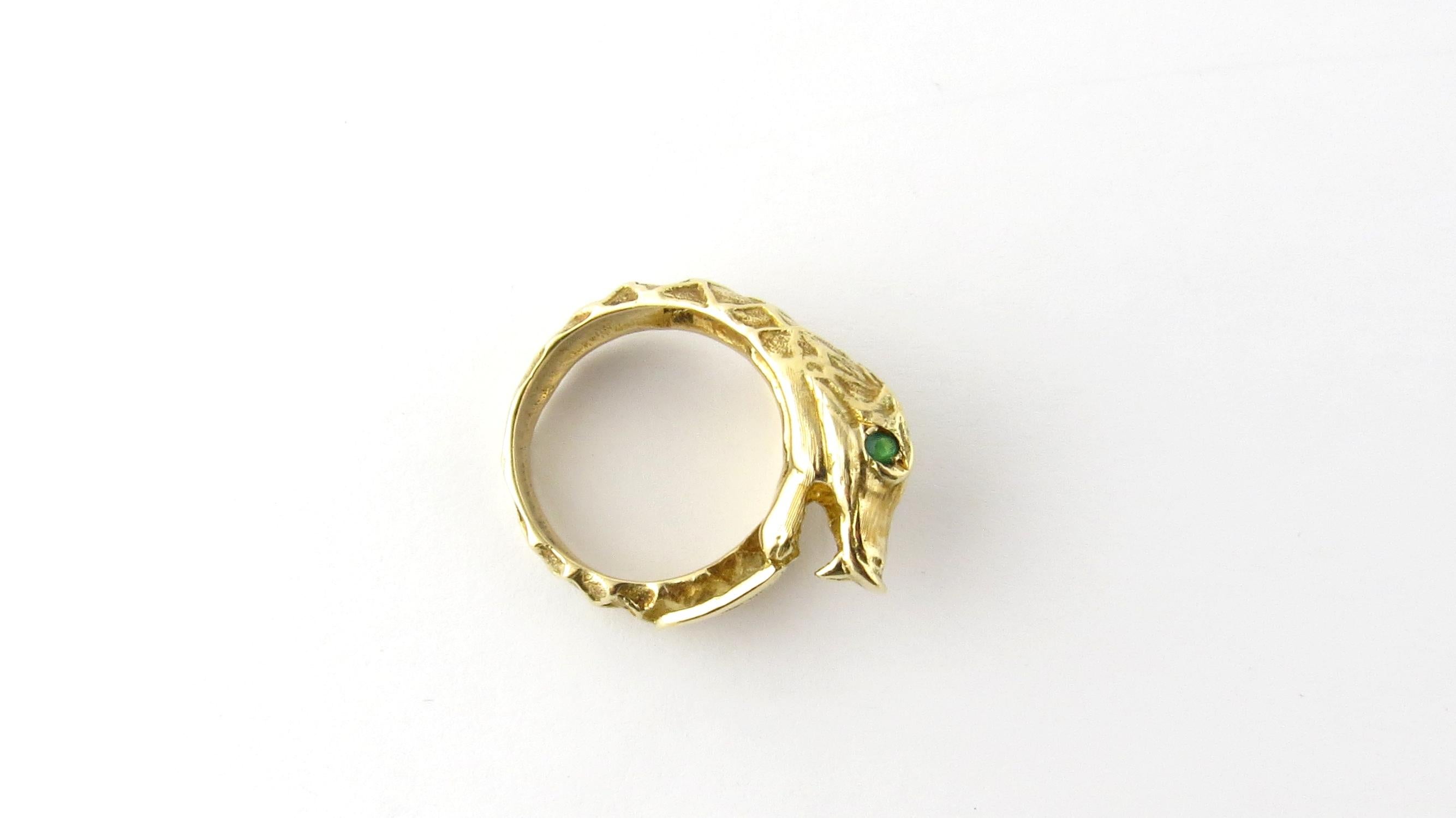 14 Karat Yellow Gold and Emerald Snake Ring 1