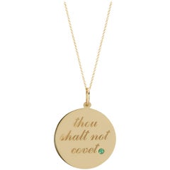 14 Karat Yellow Gold and Emerald Thou Shalt Not Covet, Medallion Pendant