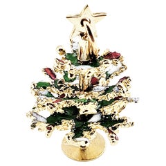 14 Karat Yellow Gold and Enamel Articulated Christmas Tree Charm