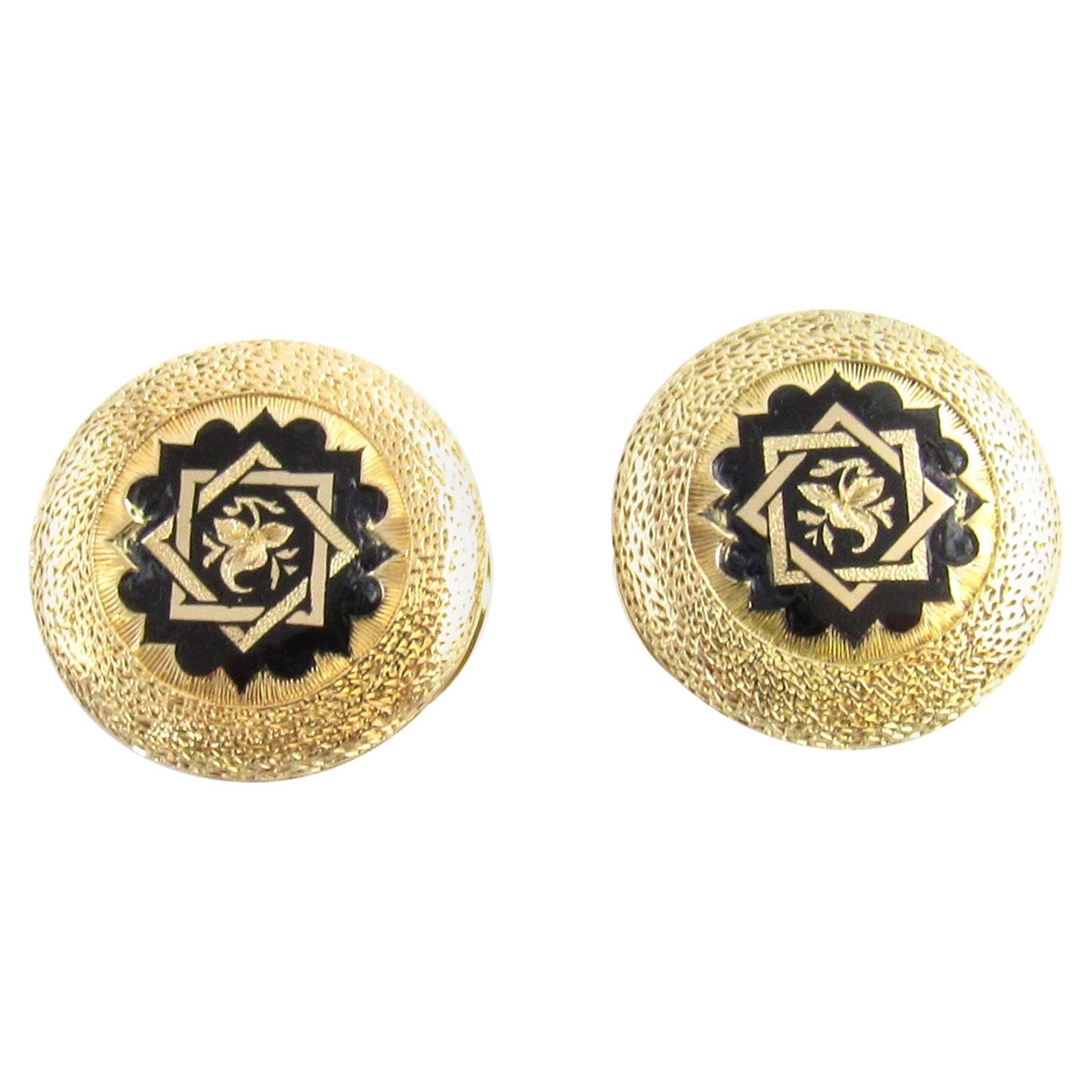 14 Karat Yellow Gold and Enamel Button Covers