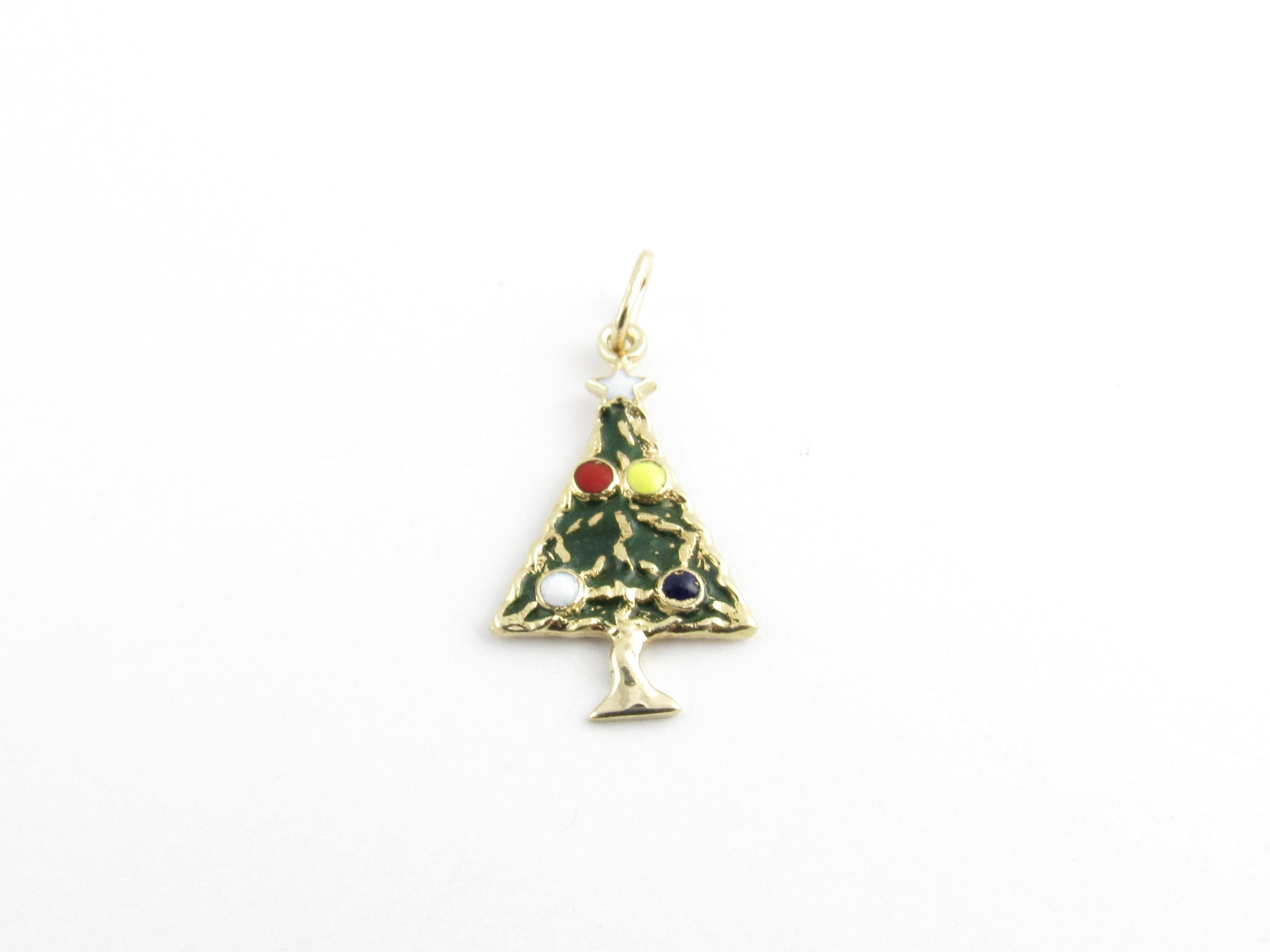 Vintage 14 Karat Yellow Gold and Enamel Christmas Tree Charm

Get in the holiday spirit!

This lovely charm features a beautifully detailed Christmas tree decorated with colorful enamel. Crafted in classic 14K yellow gold.

Size: 24 mm x 13 mm