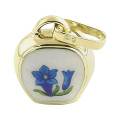 14 Karat Yellow Gold and Enamel Cow Bell Charm