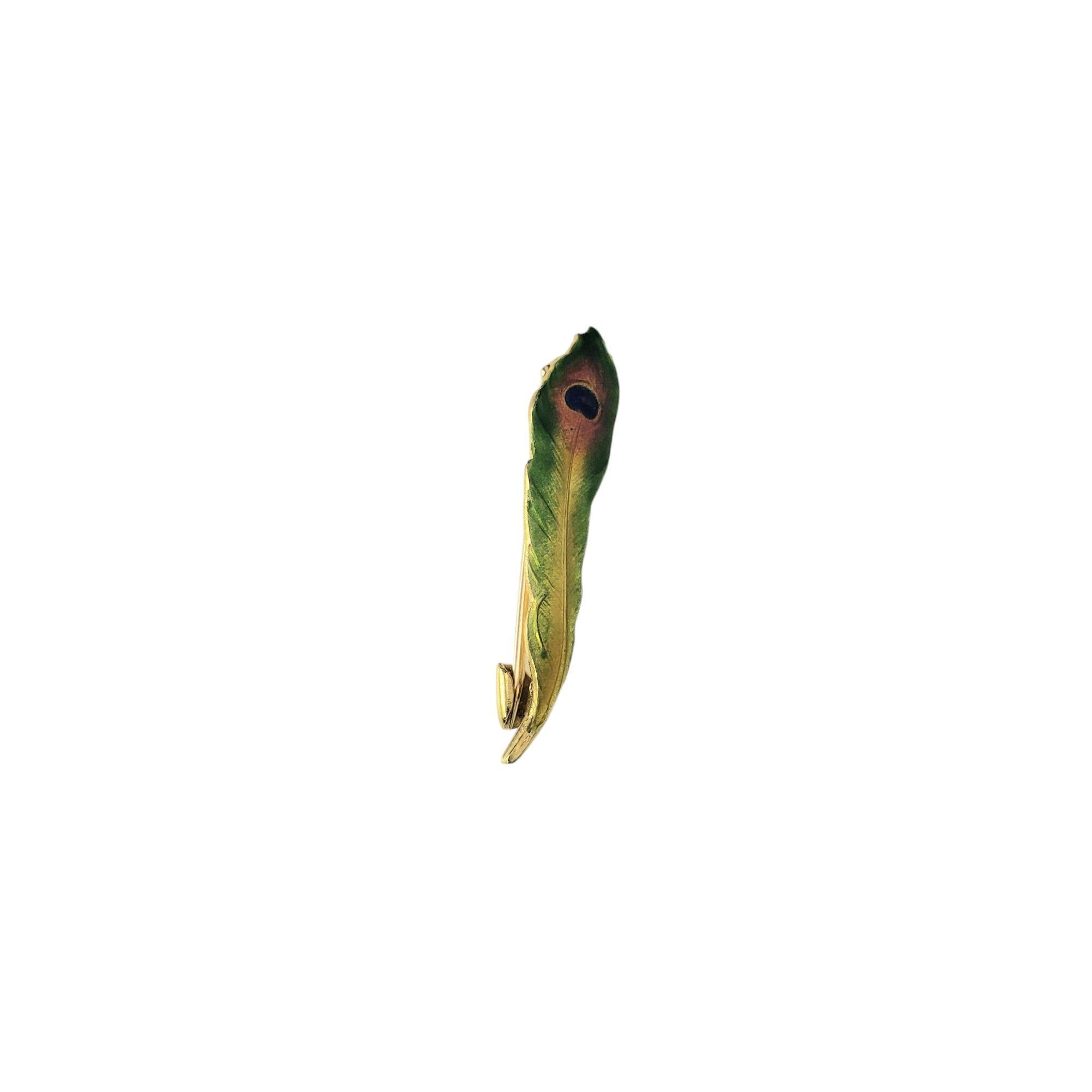 14 Karat Yellow Gold and Enamel Peacock Feather Pin #21125 In Good Condition For Sale In Washington Depot, CT
