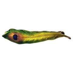 14 Karat Yellow Gold and Enamel Peacock Feather Pin #21125