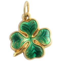 14 Karat Yellow Gold and Enamel Shamrock Charm