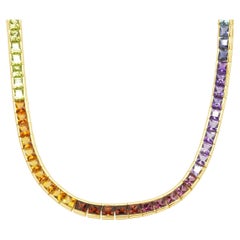 Collana a filo in oro giallo 14 carati con pietre preziose multicolori a taglio fantasia, 18,0"