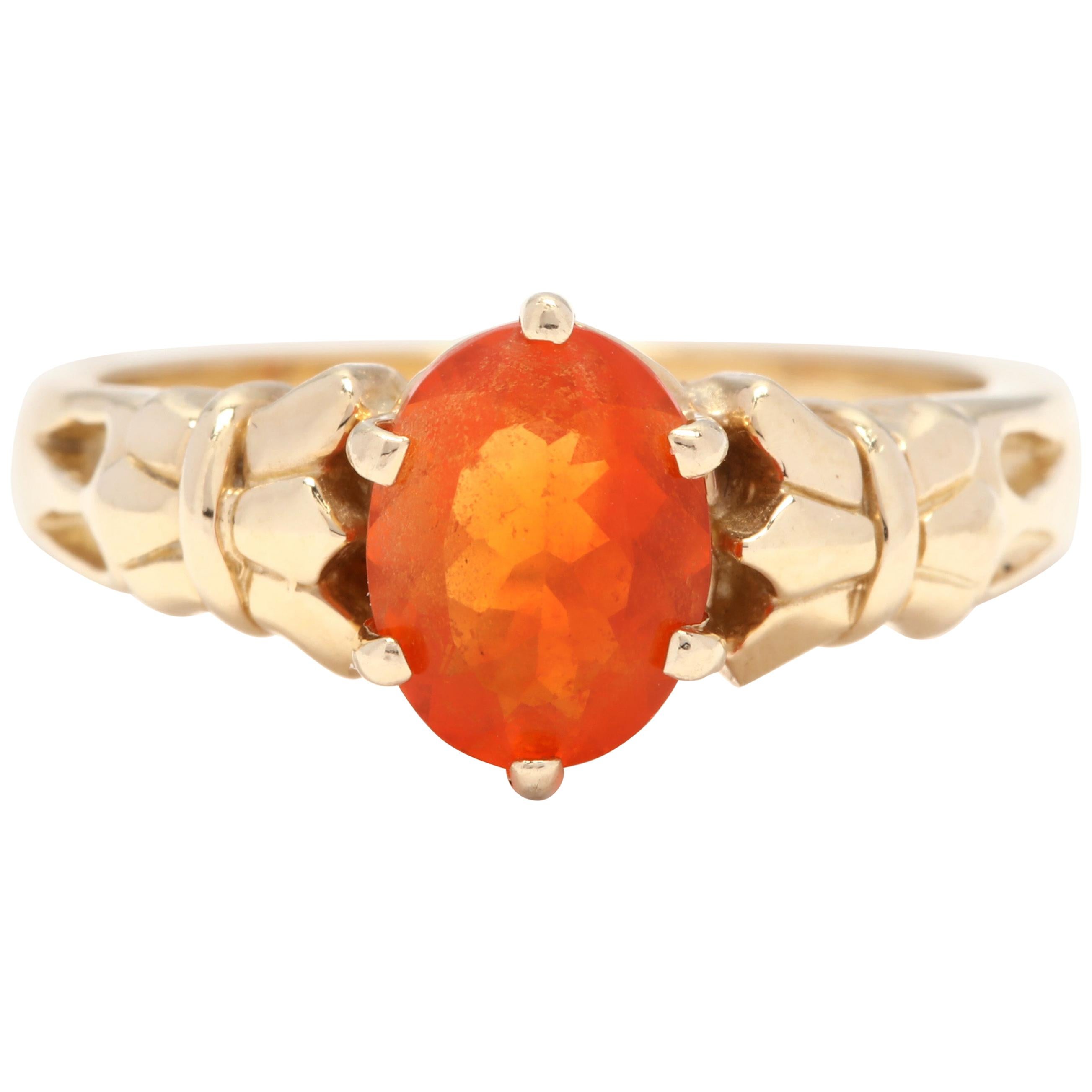 14 Karat Yellow Gold and Fire Opal Solitaire Ring