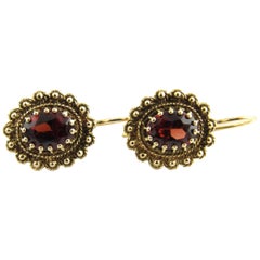 14 Karat Yellow Gold and Garnet Earrings