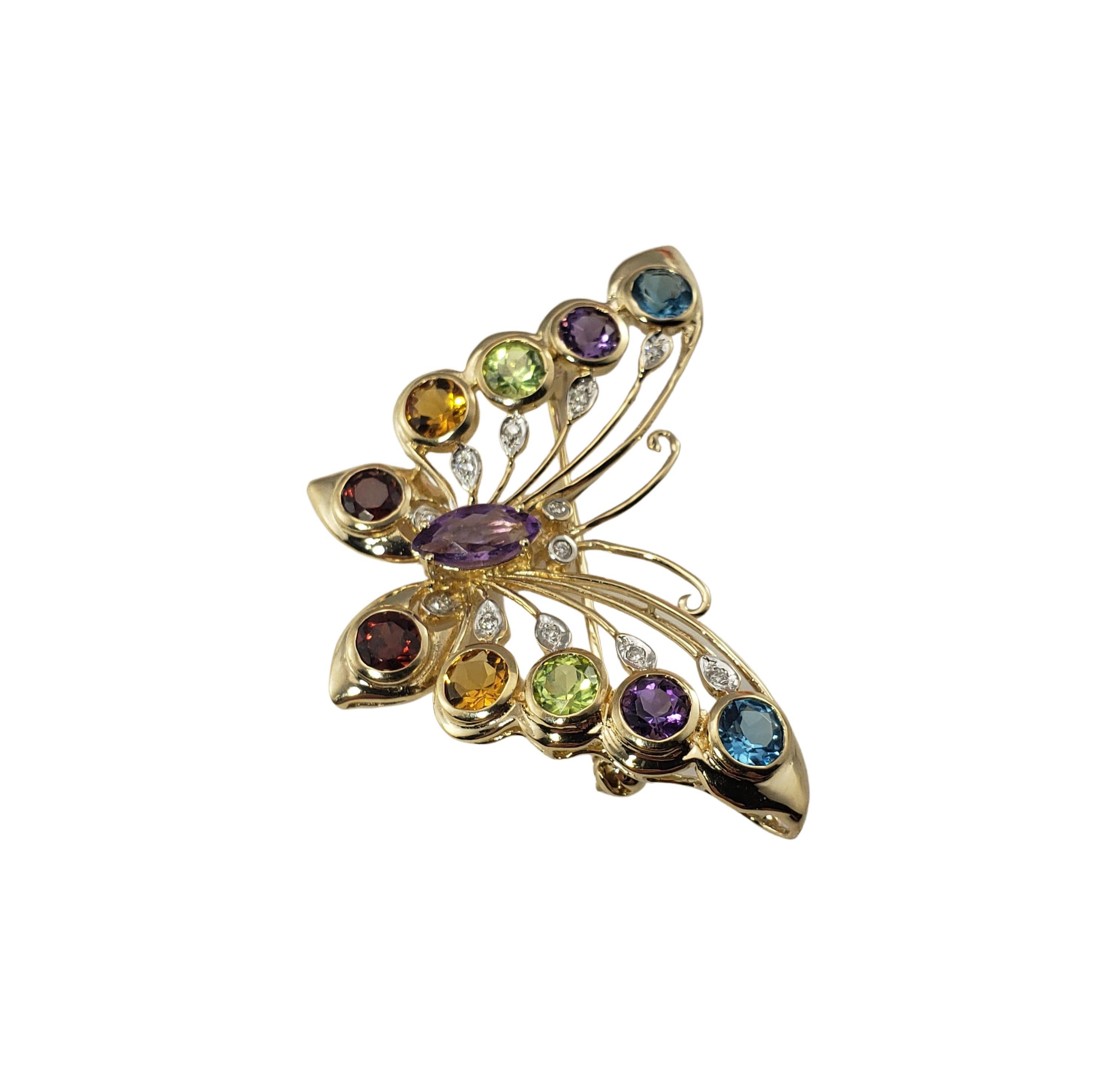 Brilliant Cut 14 Karat Yellow Gold and Gemstone Butterfly Brooch / Pin