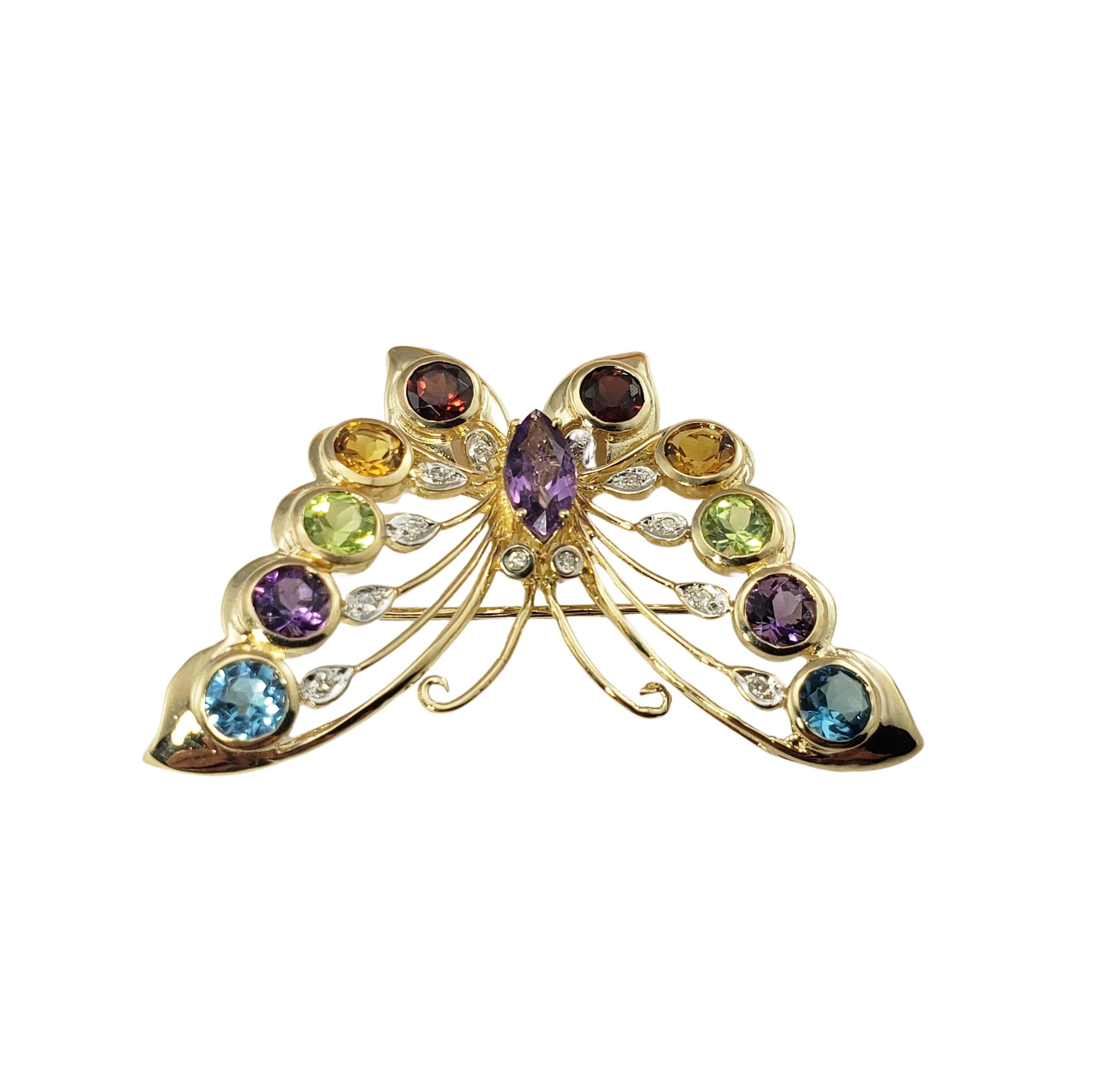 14 Karat Yellow Gold and Gemstone Butterfly Brooch / Pin In Good Condition In Washington Depot, CT