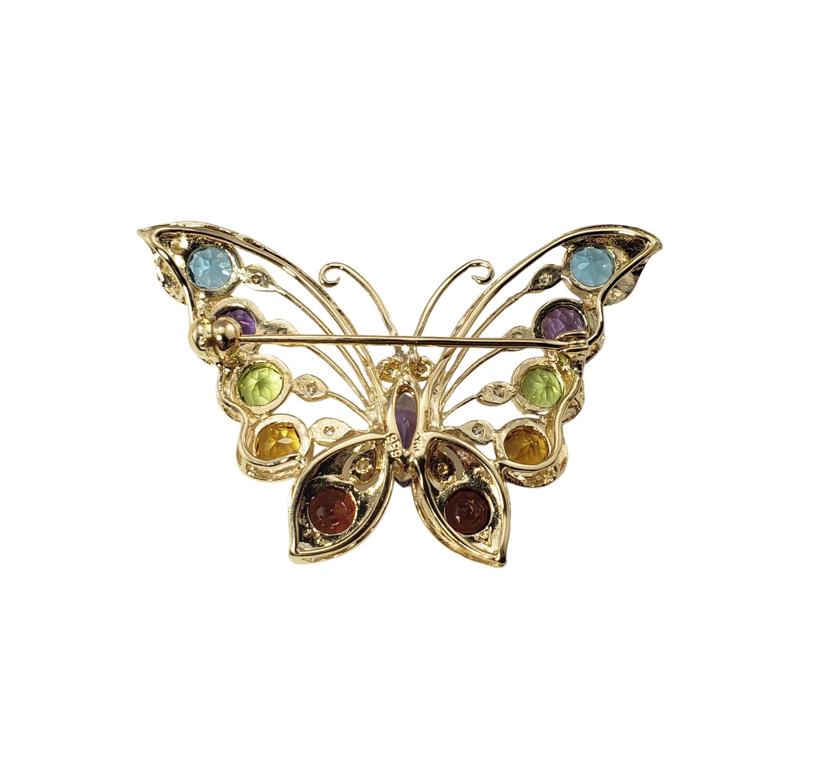 Women's 14 Karat Yellow Gold and Gemstone Butterfly Brooch / Pin