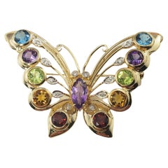 14 Karat Yellow Gold and Gemstone Butterfly Brooch / Pin